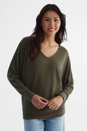 Chandail tricoté brossé - Femme && OLIVE