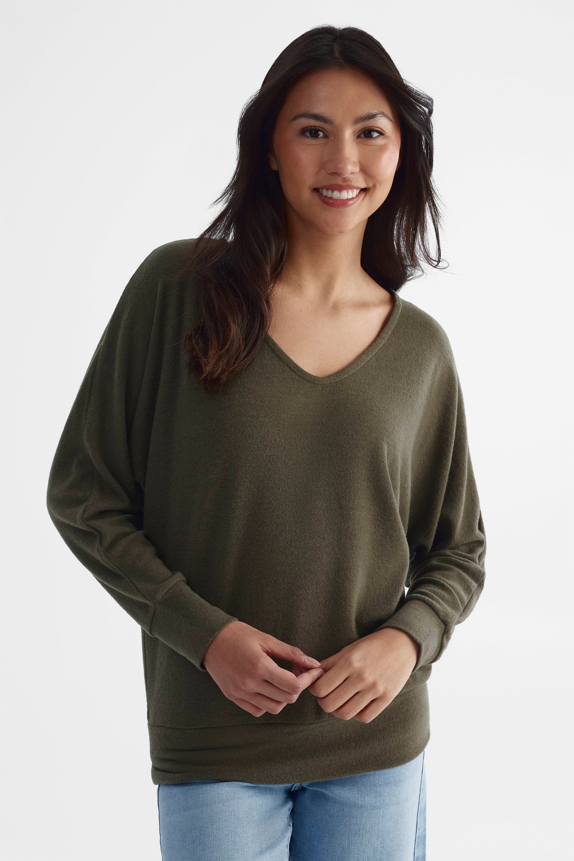 Chandail tricoté brossé - Femme && OLIVE