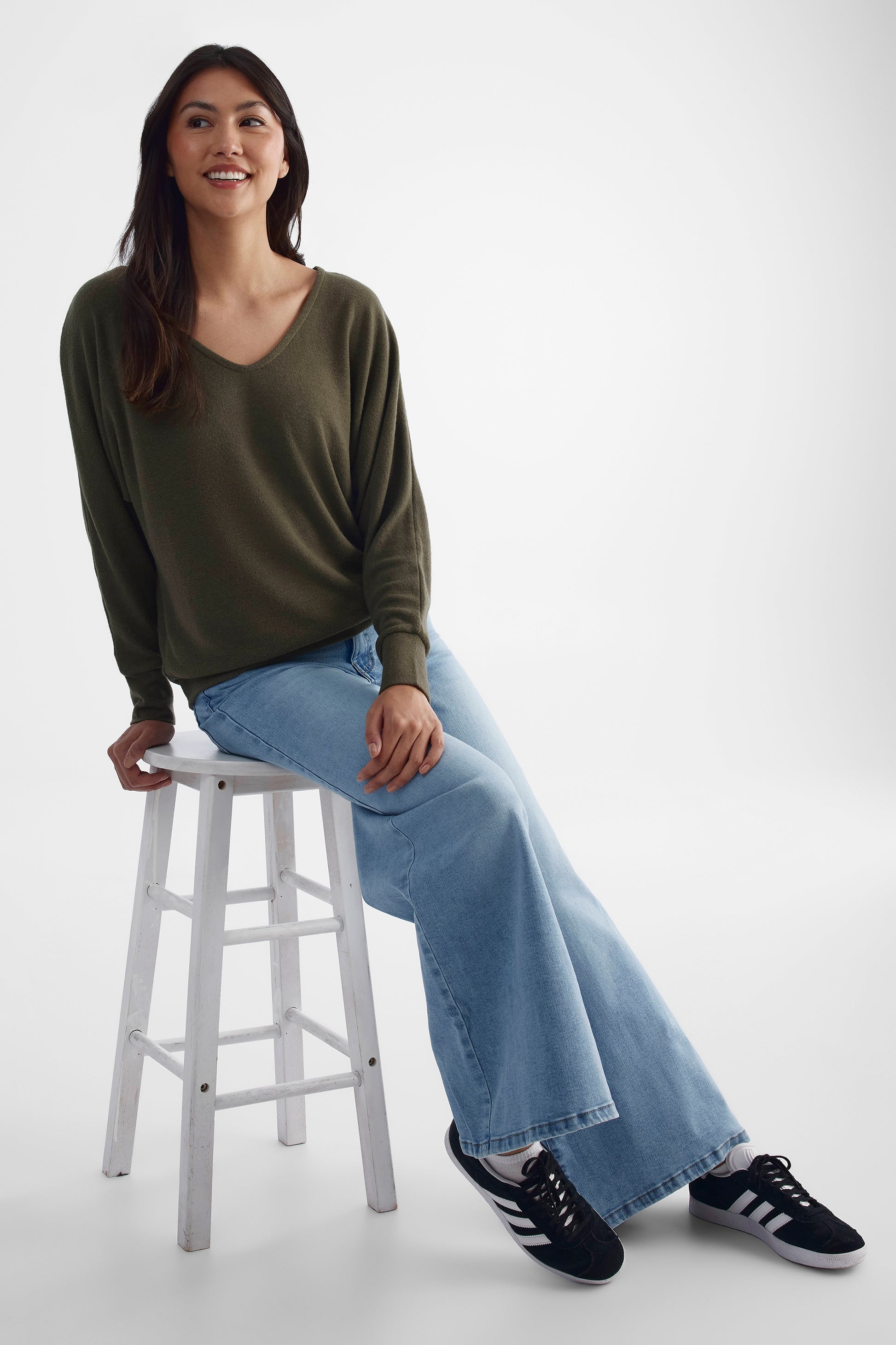 Chandail tricoté brossé - Femme && OLIVE