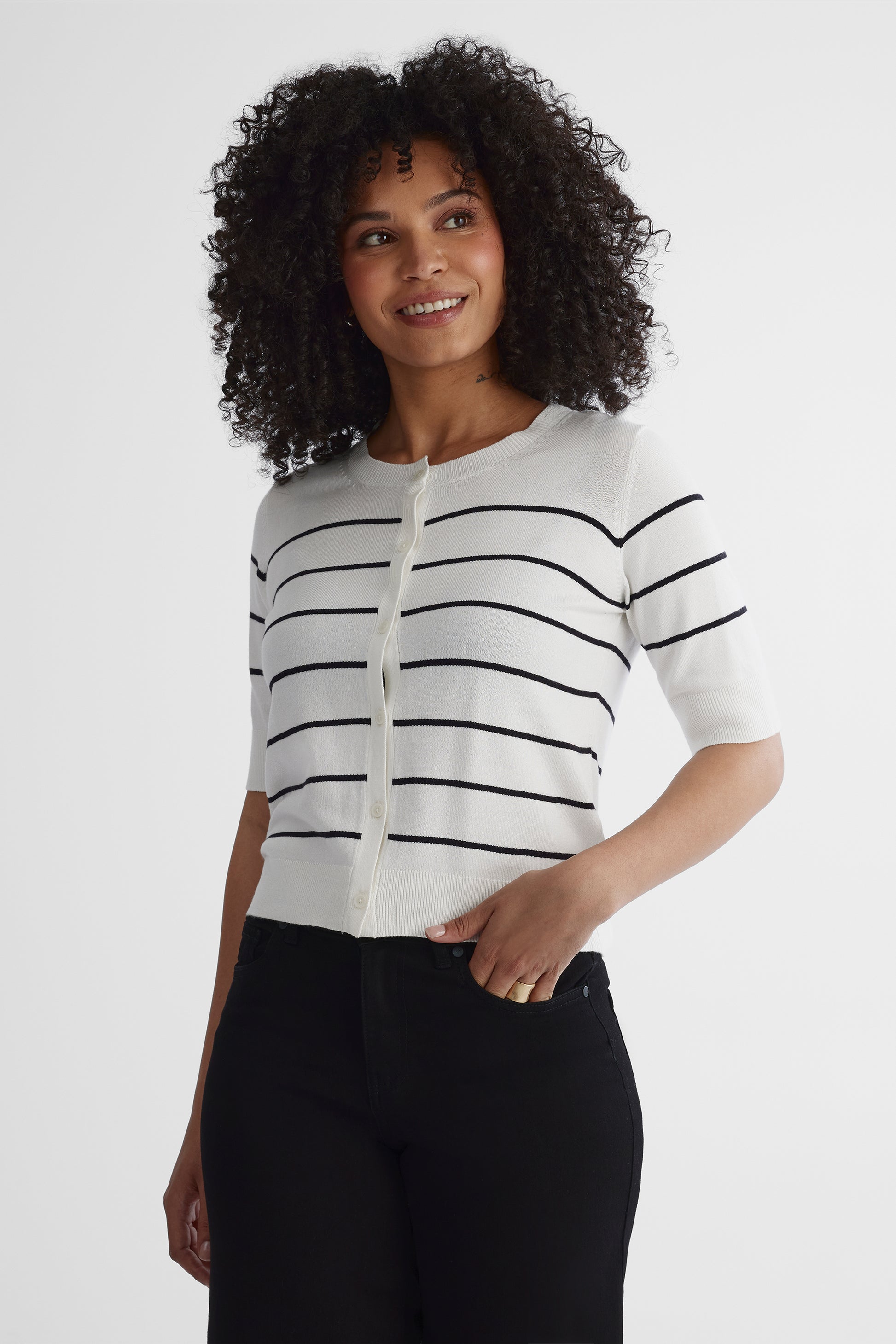 Veste en tricot manches courtes - Femme && BLANC CASSÉ/MULTI