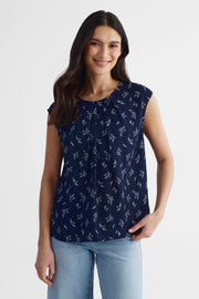 Blouse sans manches en georgette - Femme && MARIN/MULTI