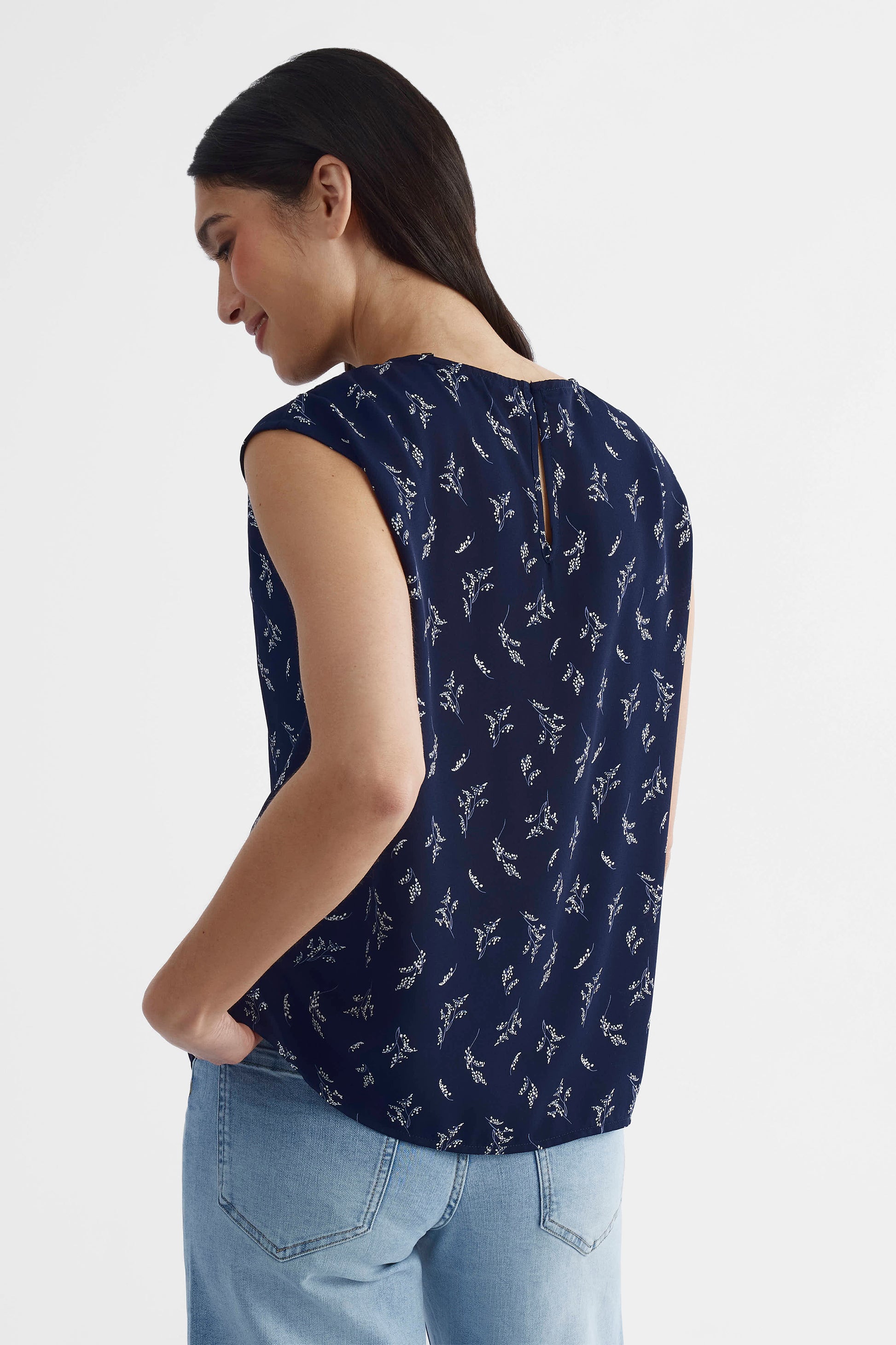 Blouse sans manches en georgette - Femme && MARIN/MULTI