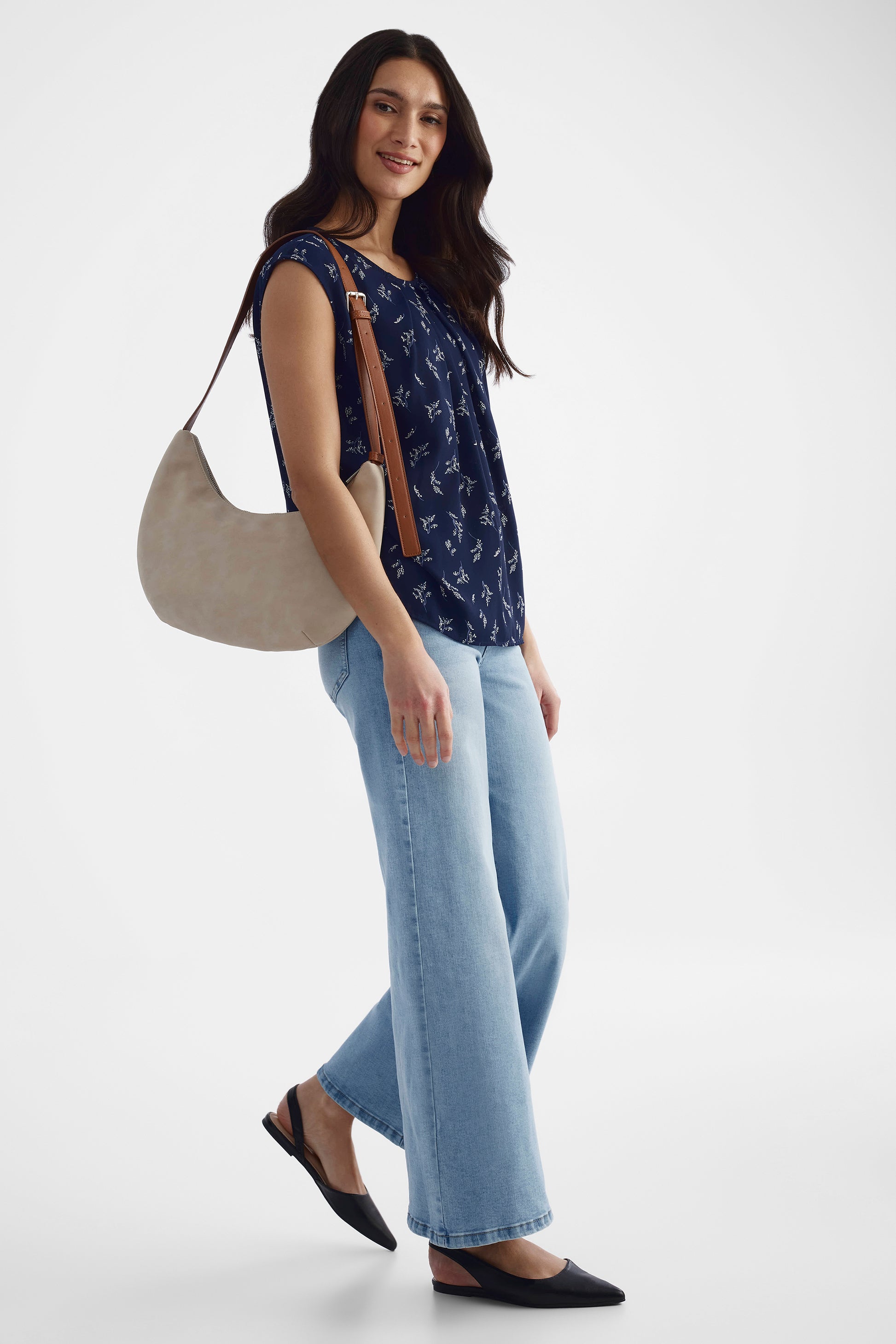 Blouse sans manches en georgette - Femme && MARIN/MULTI
