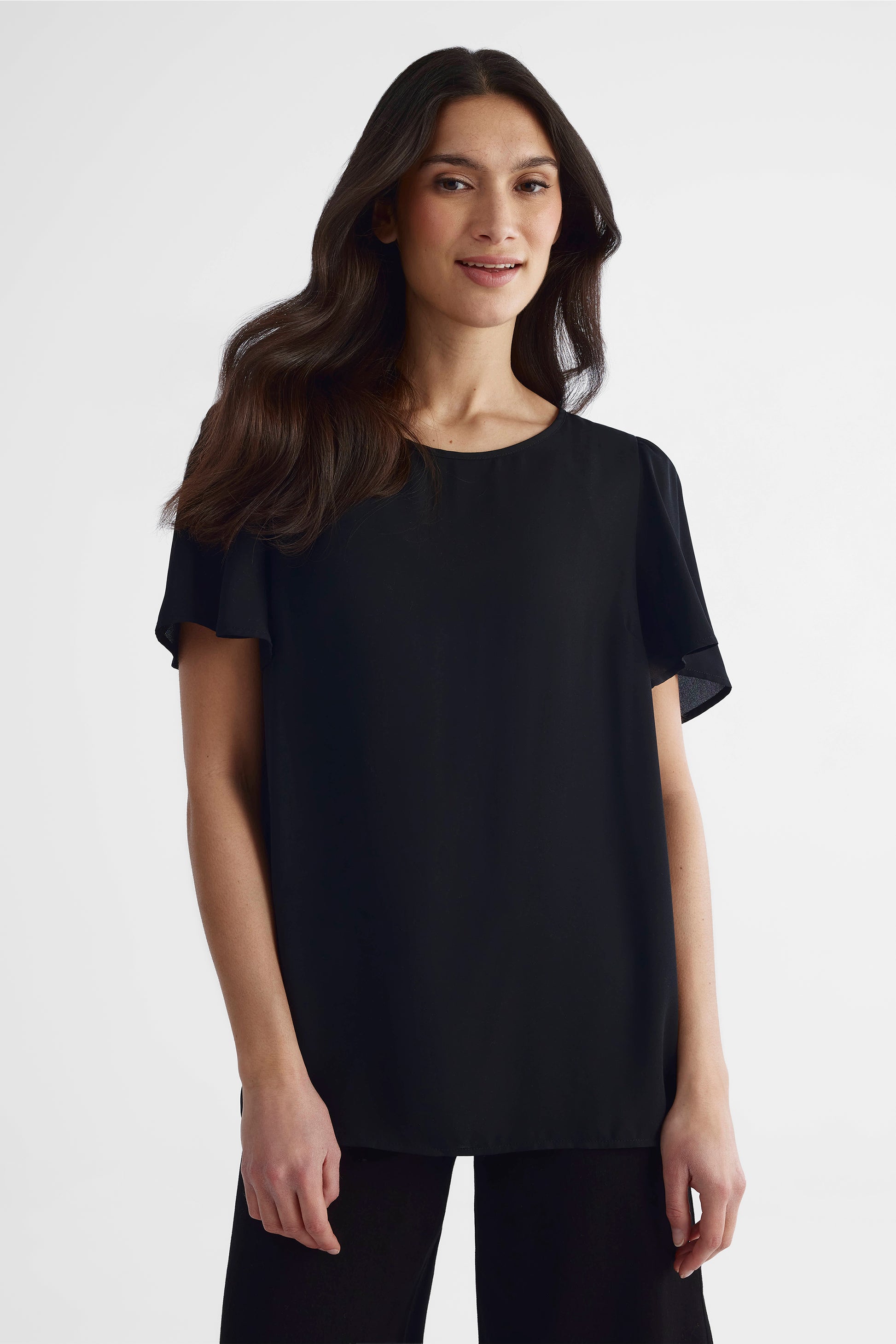 Blouse à manches courtes en georgette - Femme && NOIR