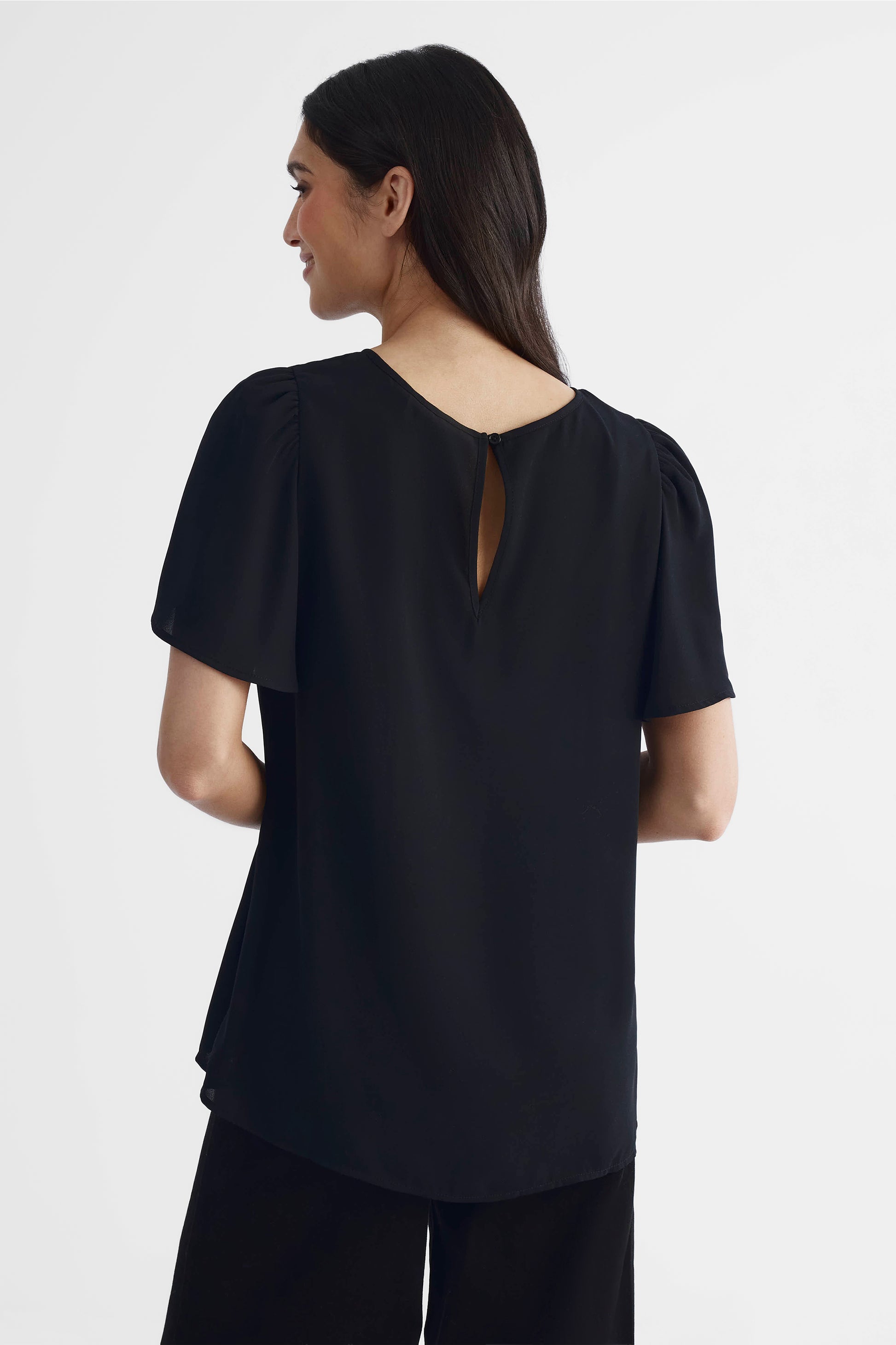 Blouse à manches courtes en georgette - Femme && NOIR