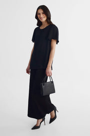 Blouse à manches courtes en georgette - Femme && NOIR