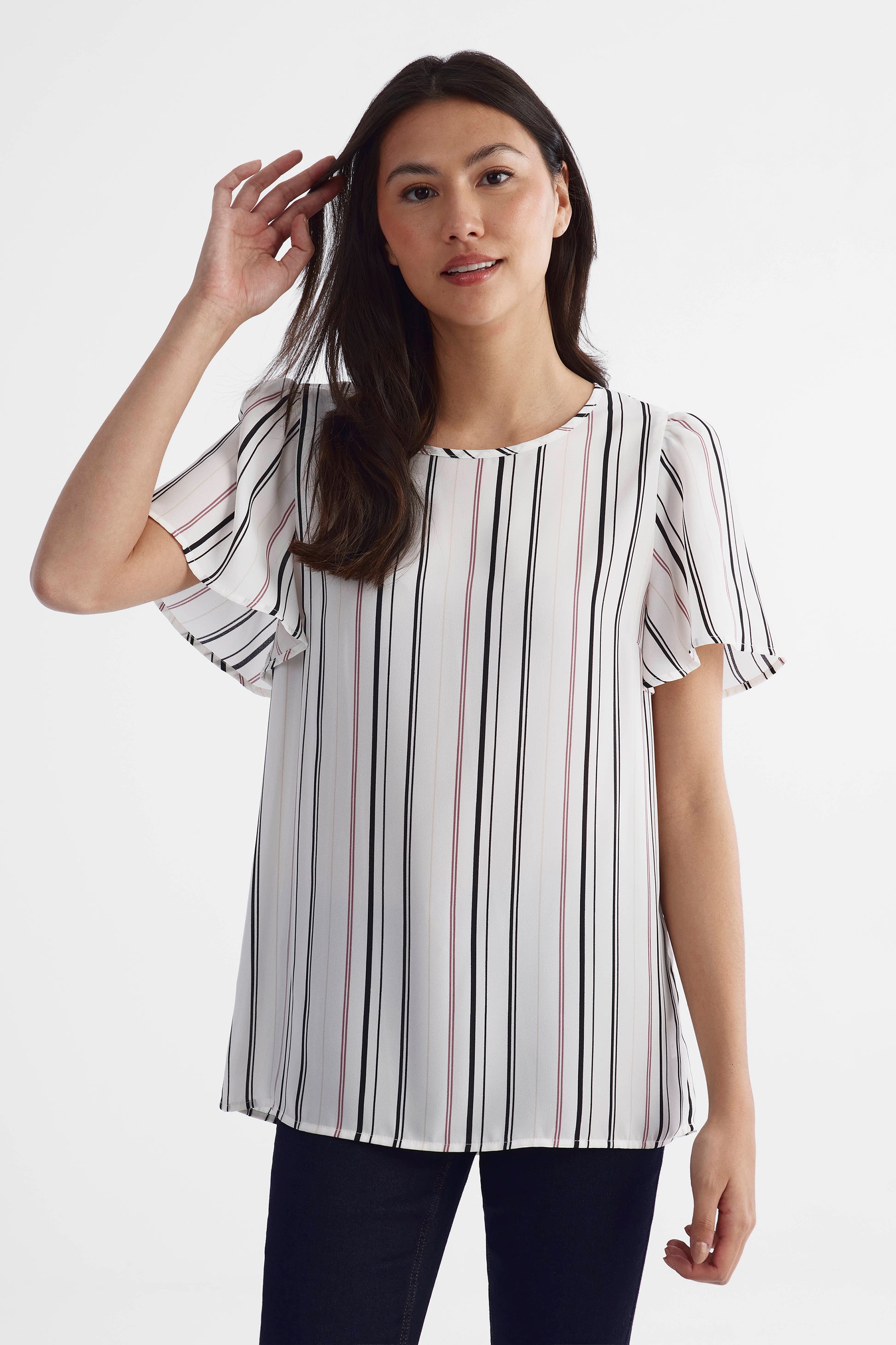 Blouse à manches courtes en georgette - Femme && BLANC CASSÉ/MULTI