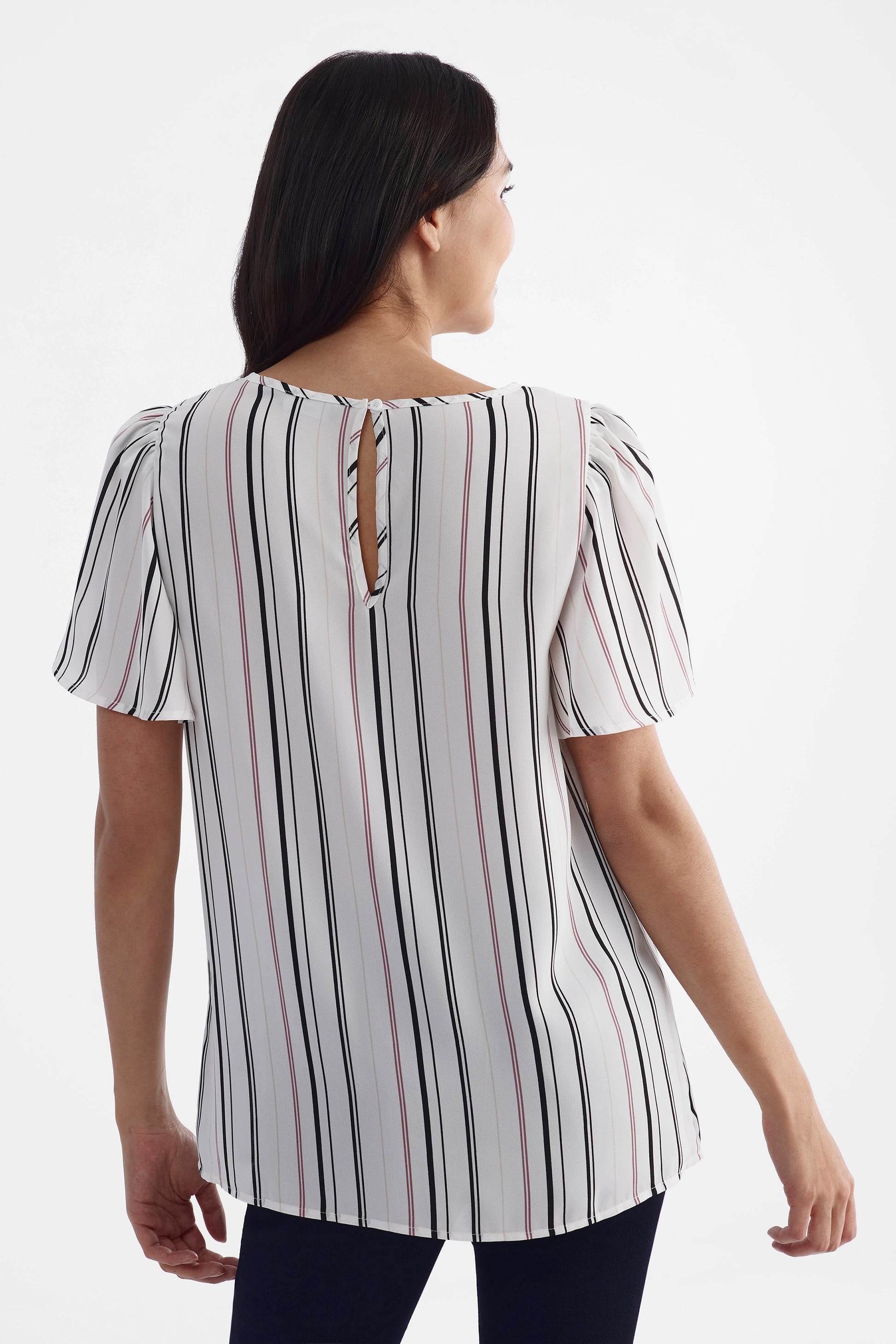 Blouse à manches courtes en georgette - Femme && BLANC CASSÉ/MULTI
