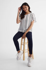 Blouse à manches courtes en georgette - Femme && BLANC CASSÉ/MULTI