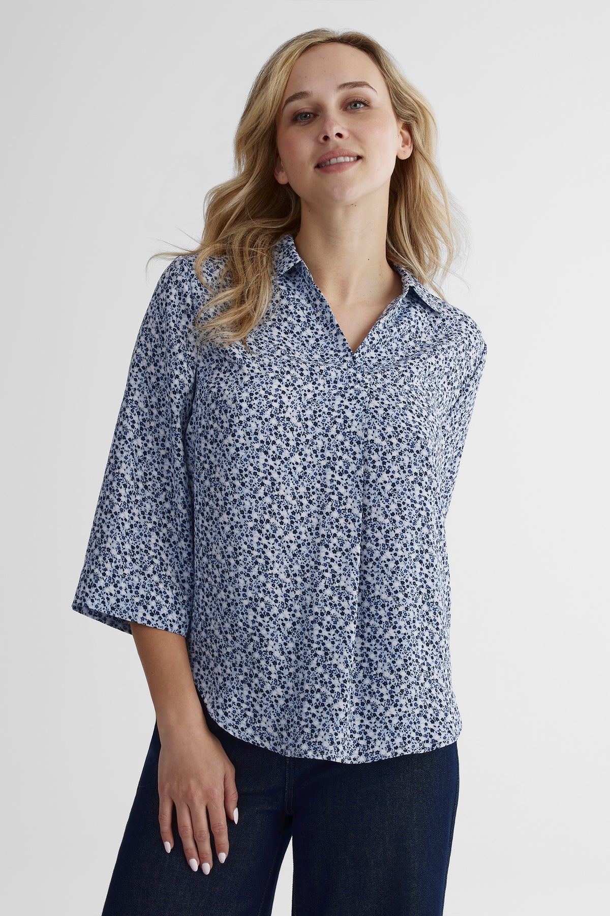 Chemisier fluide manches 3/4 - Femme && BLEU MULTI