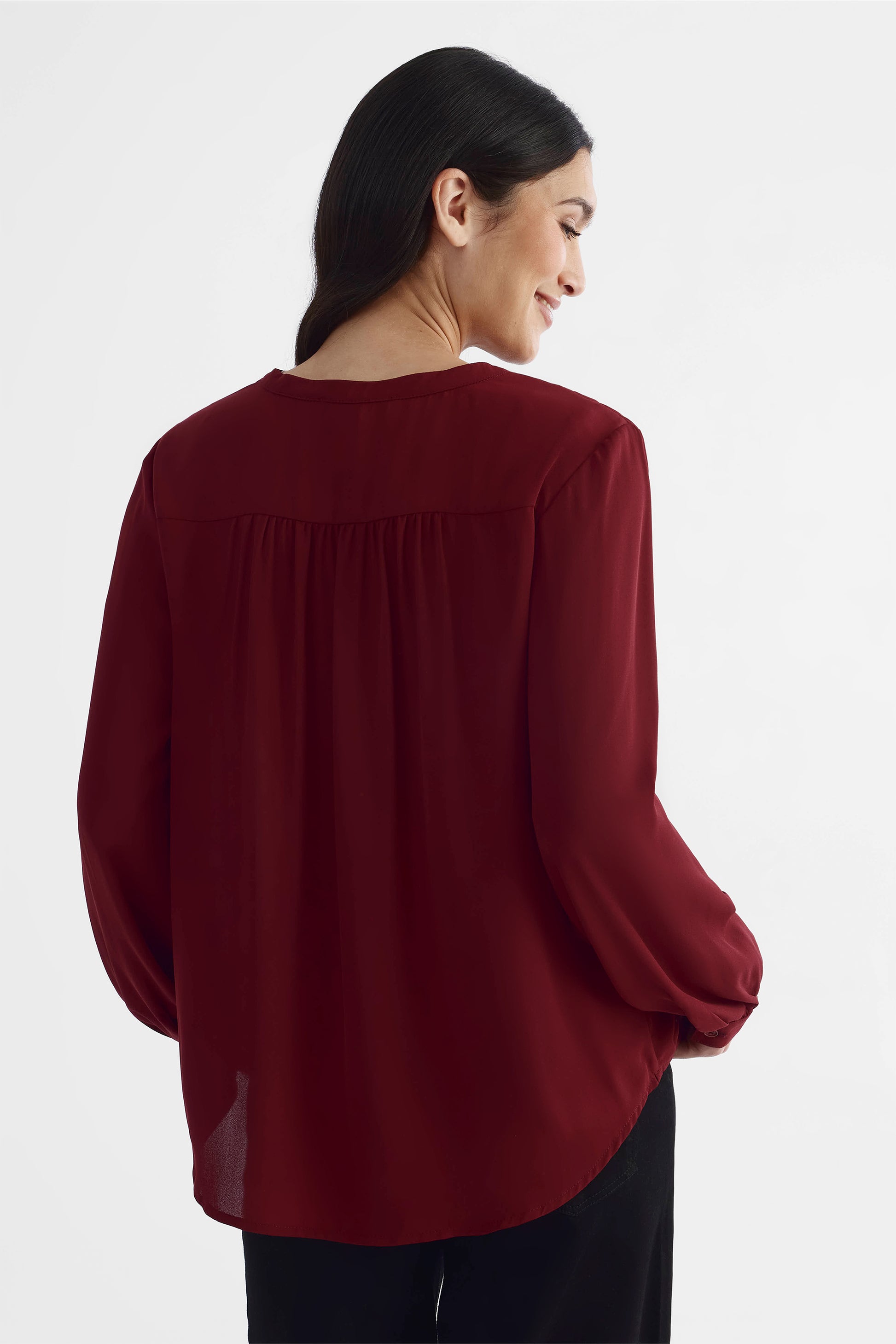 Blouse à manches longues en georgette - Femme && ROUGE VIN