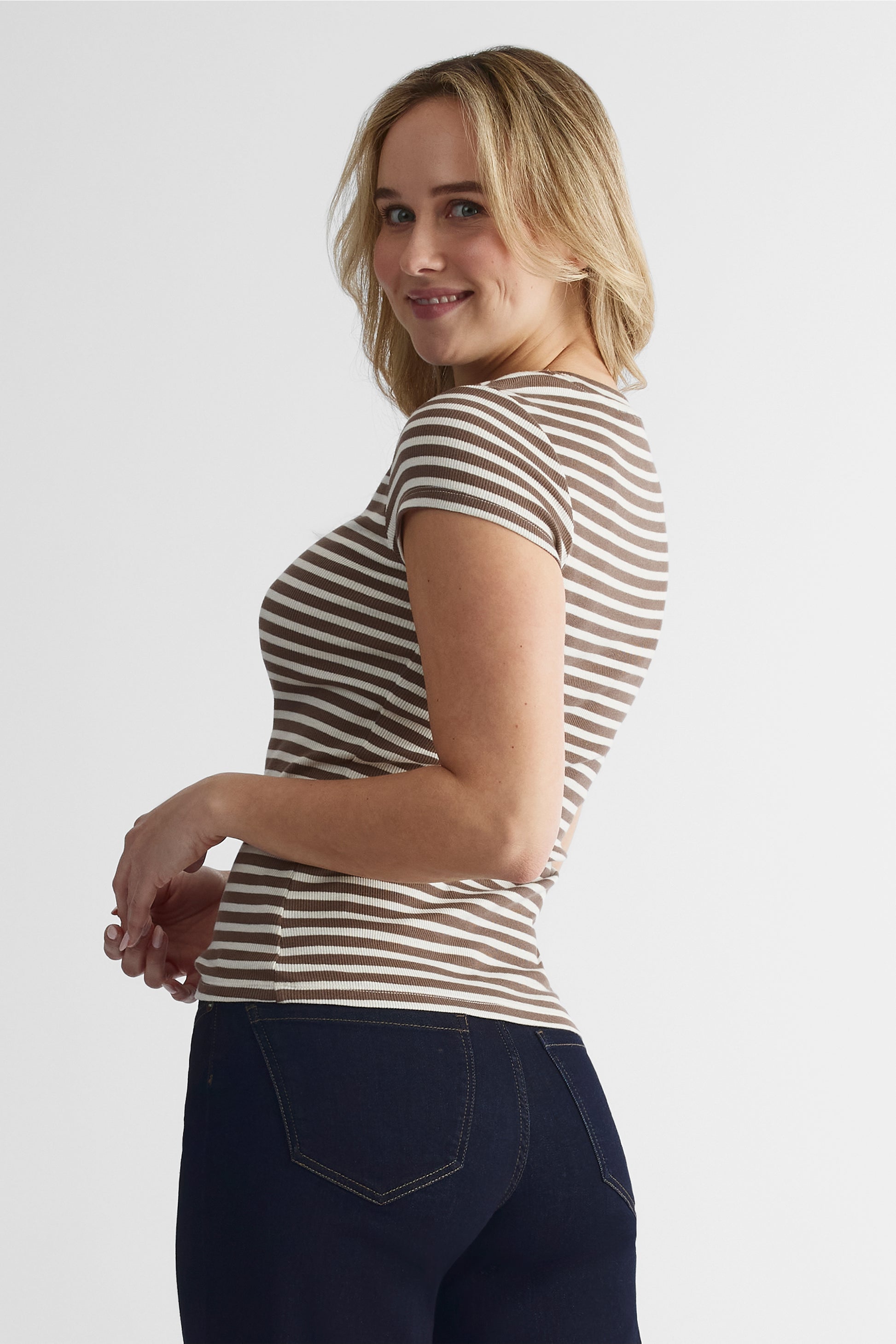 T-shirt côtelé basique - Femme && TAUPE MULTI