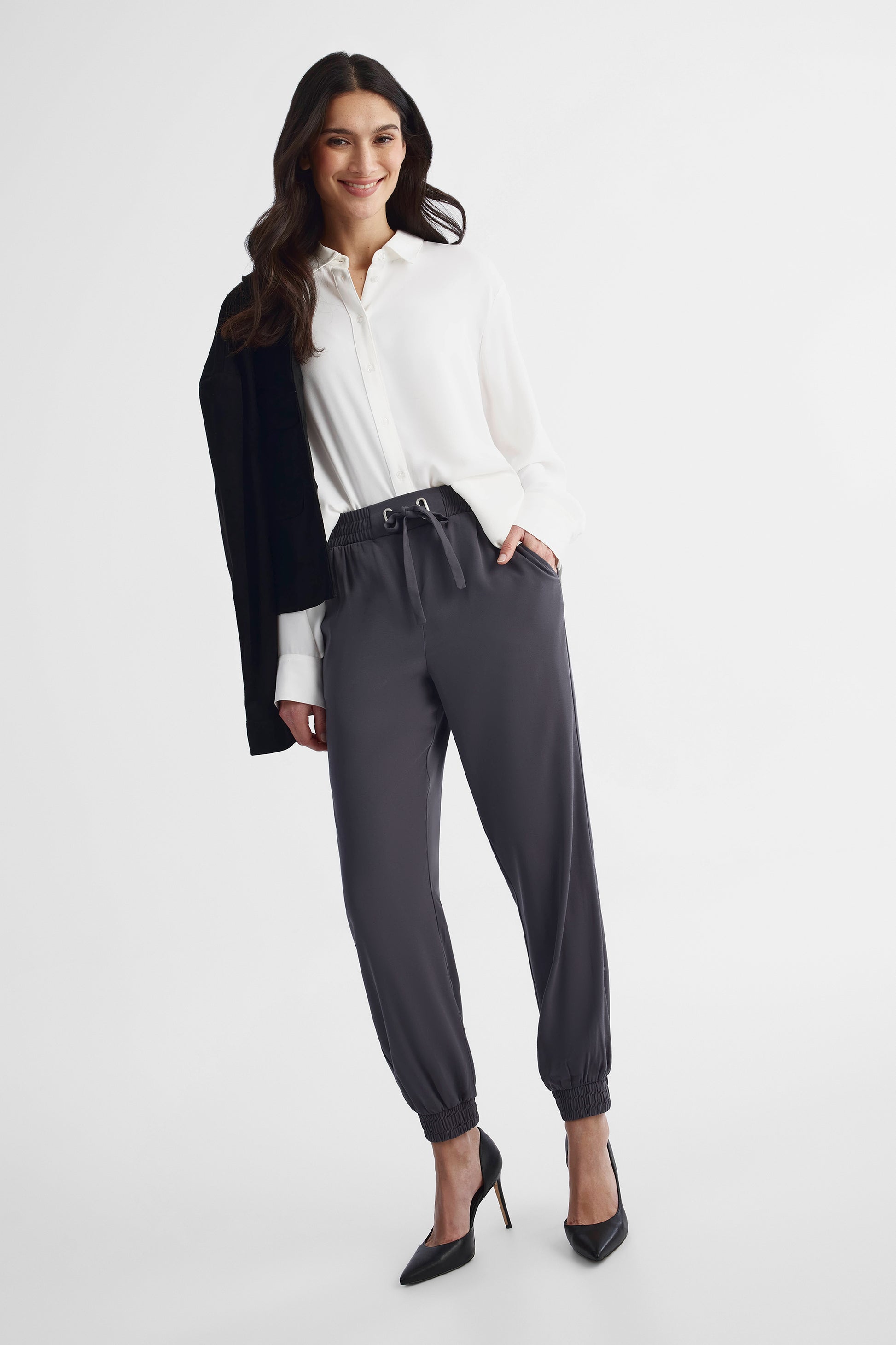 Pantalon en sergé fluide - Femme && CHARBON