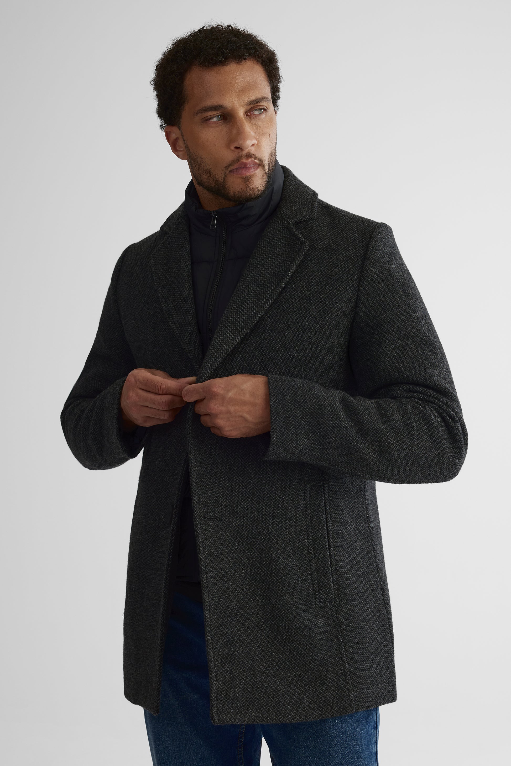 Manteau de ville en mélange de laine - Homme && CHARBON MIXTE