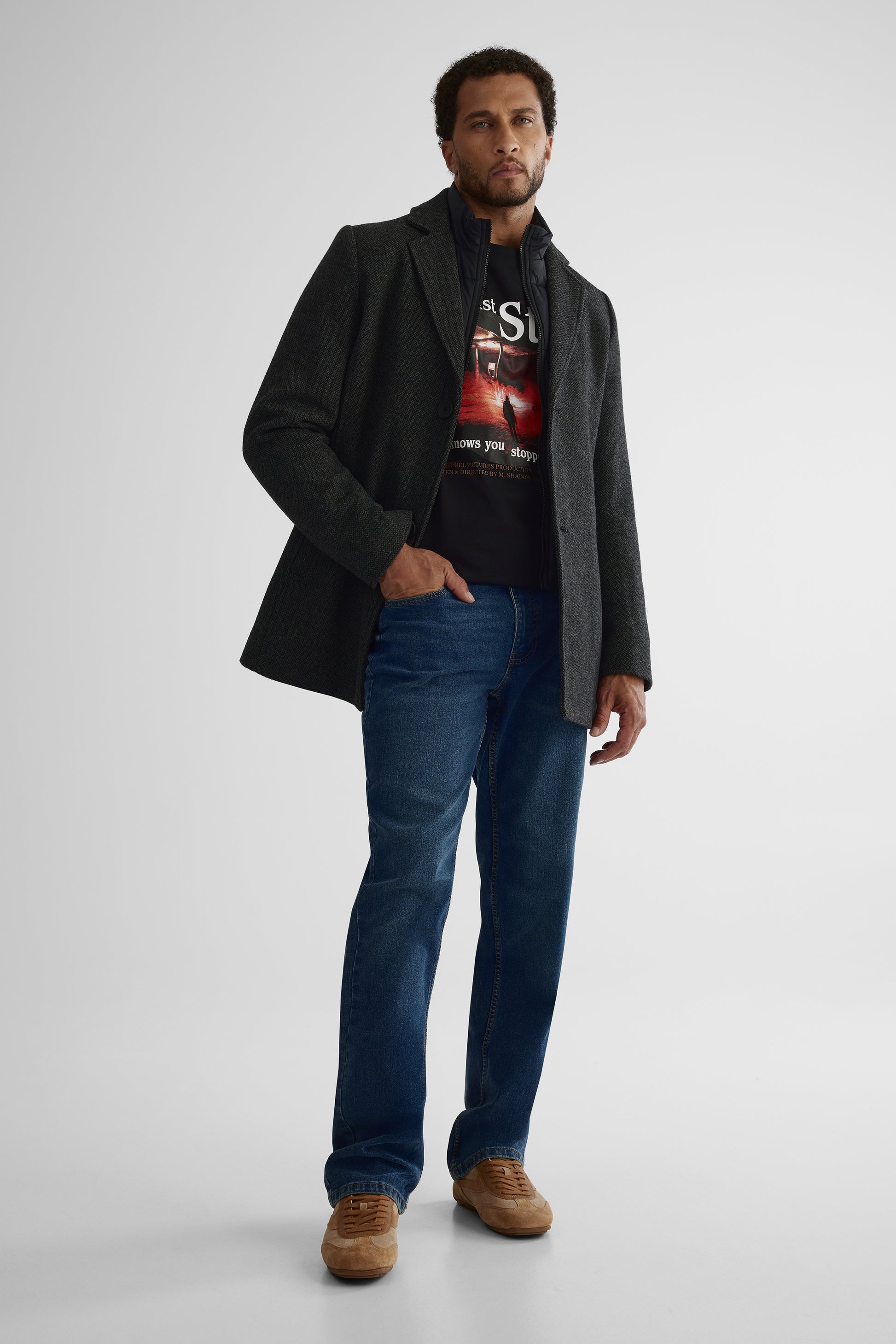Manteau de ville en mélange de laine - Homme && CHARBON MIXTE