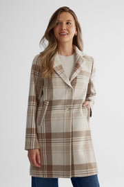 Manteau de ville TAG carreaux tissés - Femme && BLANC CASSÉ/MULTI