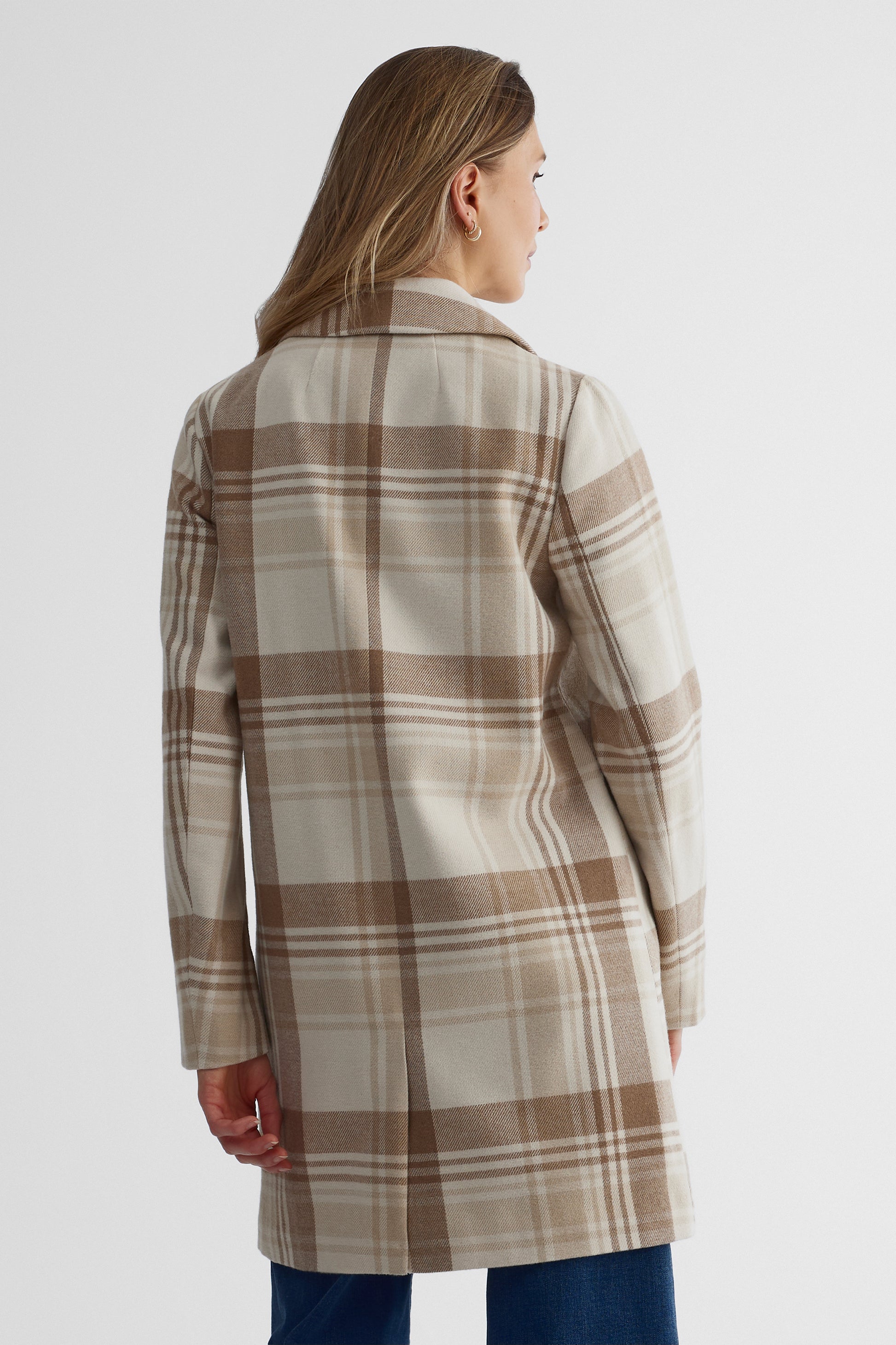 Manteau de ville TAG carreaux tissés - Femme && BLANC CASSÉ/MULTI