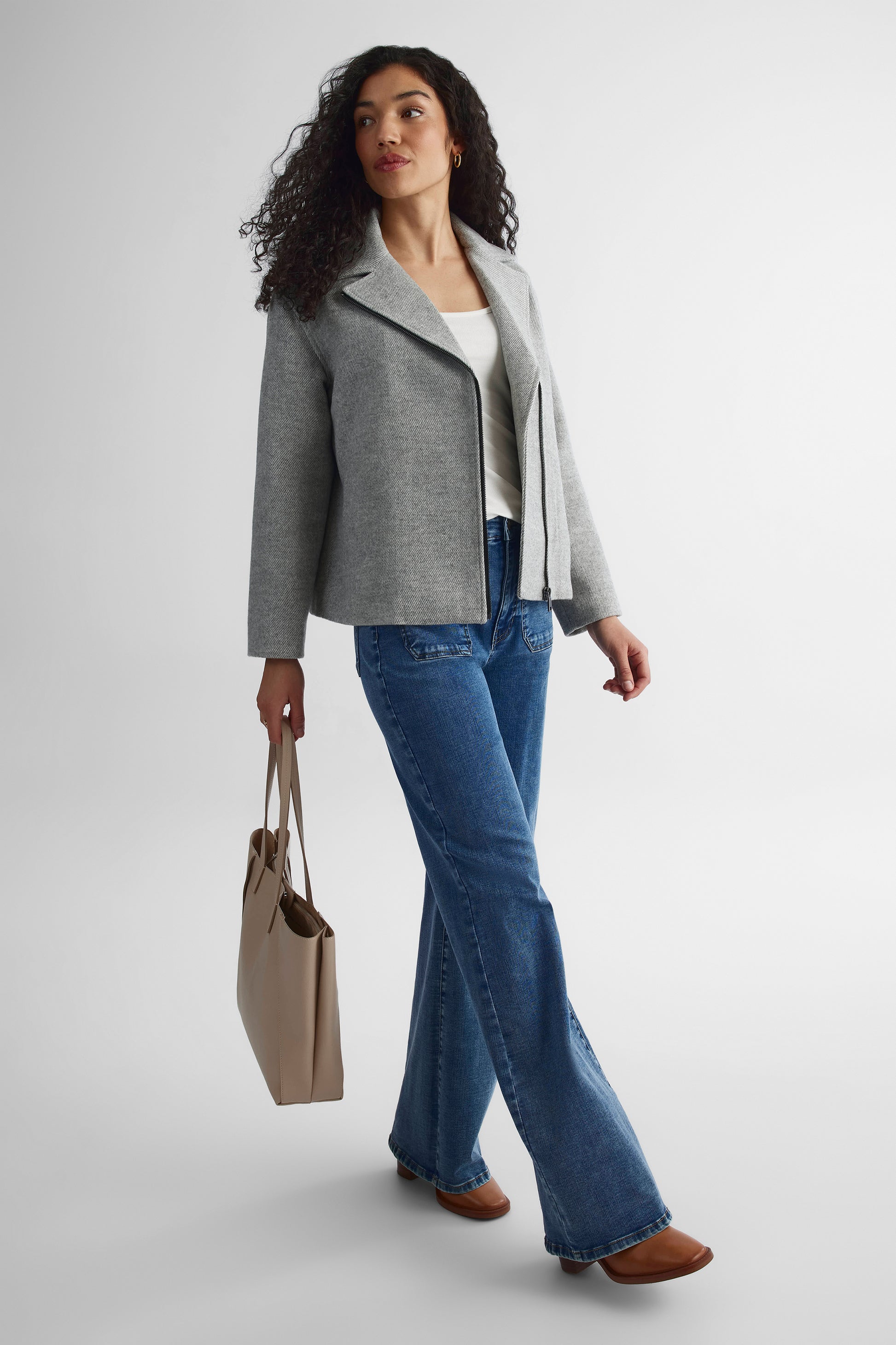 Manteau TIME FOR fausse laine sergée - Femme && GRIS MIXTE