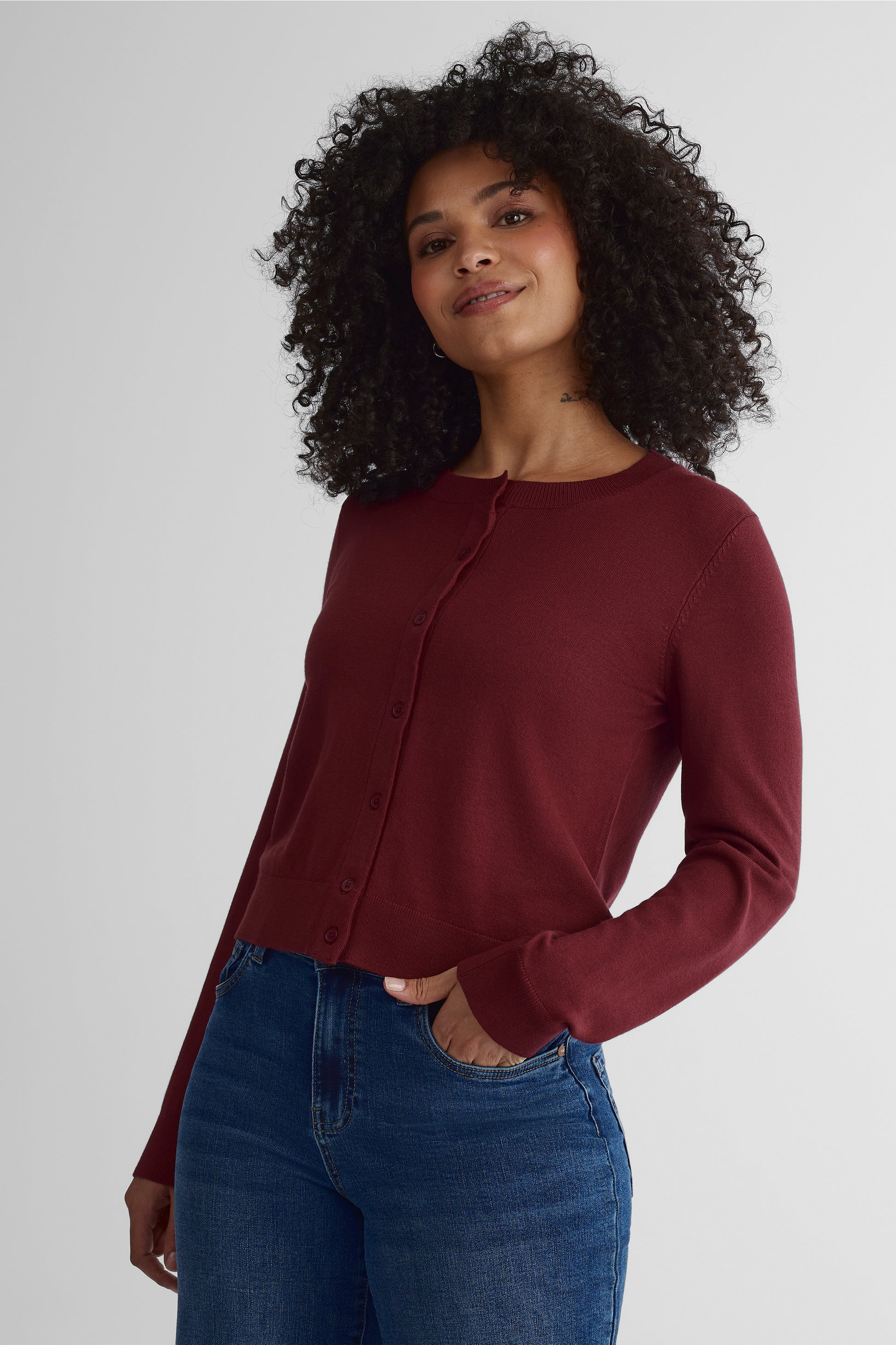 Cardigan semi-ajusté en tricot doux - Femme && ROUGE