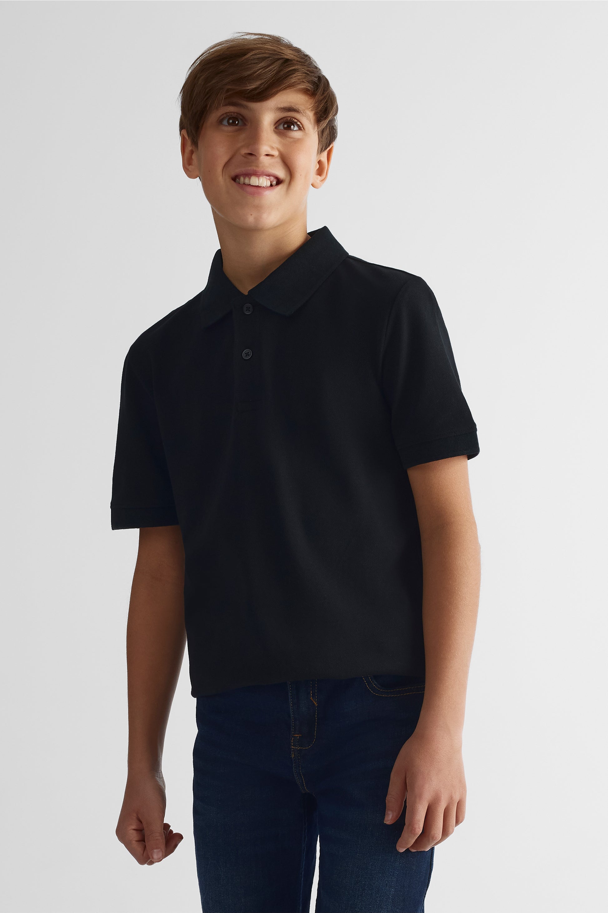 Polo en piqué de coton - Ado garçon && NOIR