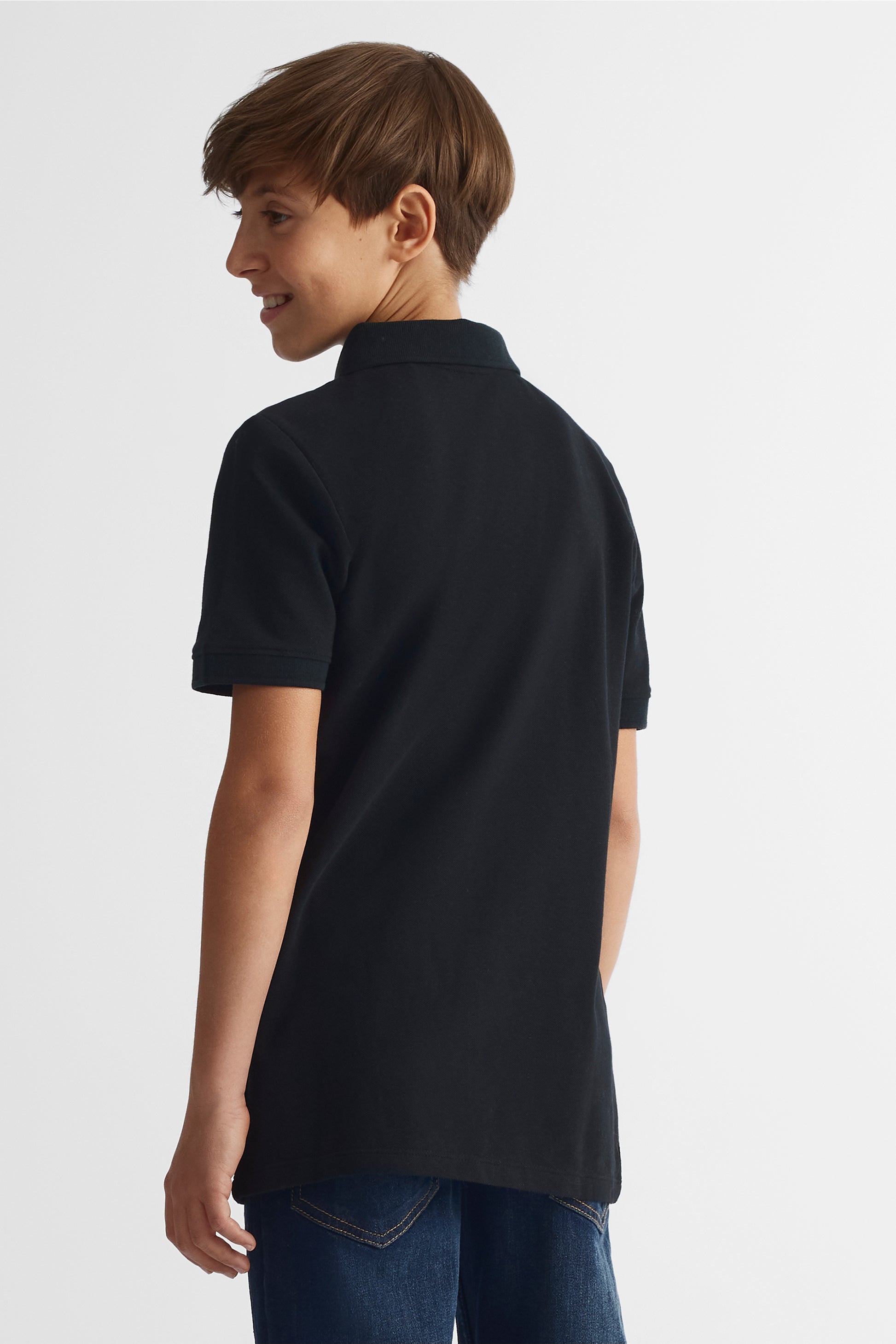 Polo en piqué de coton - Ado garçon && NOIR