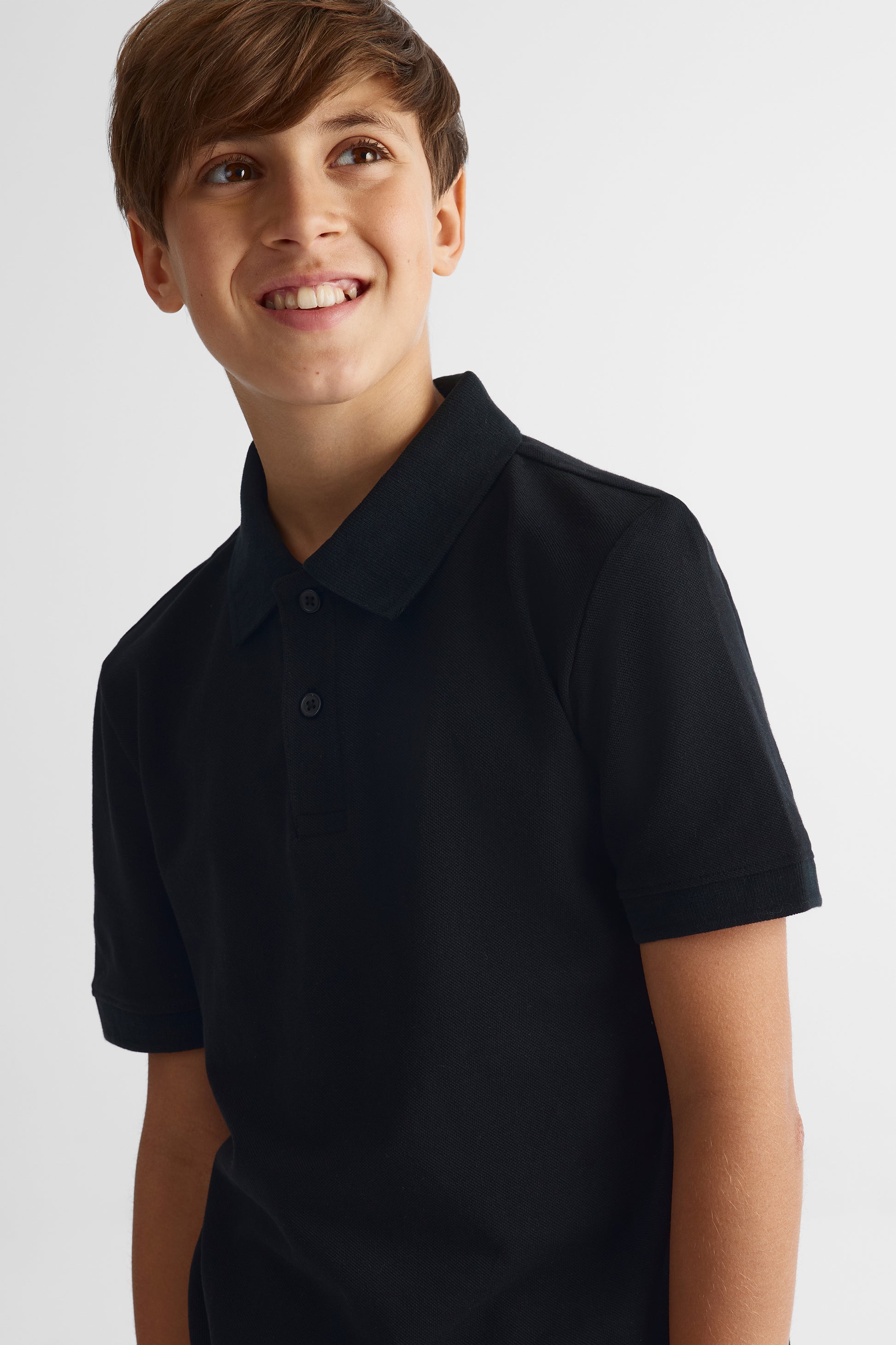 Polo en piqué de coton - Ado garçon && NOIR