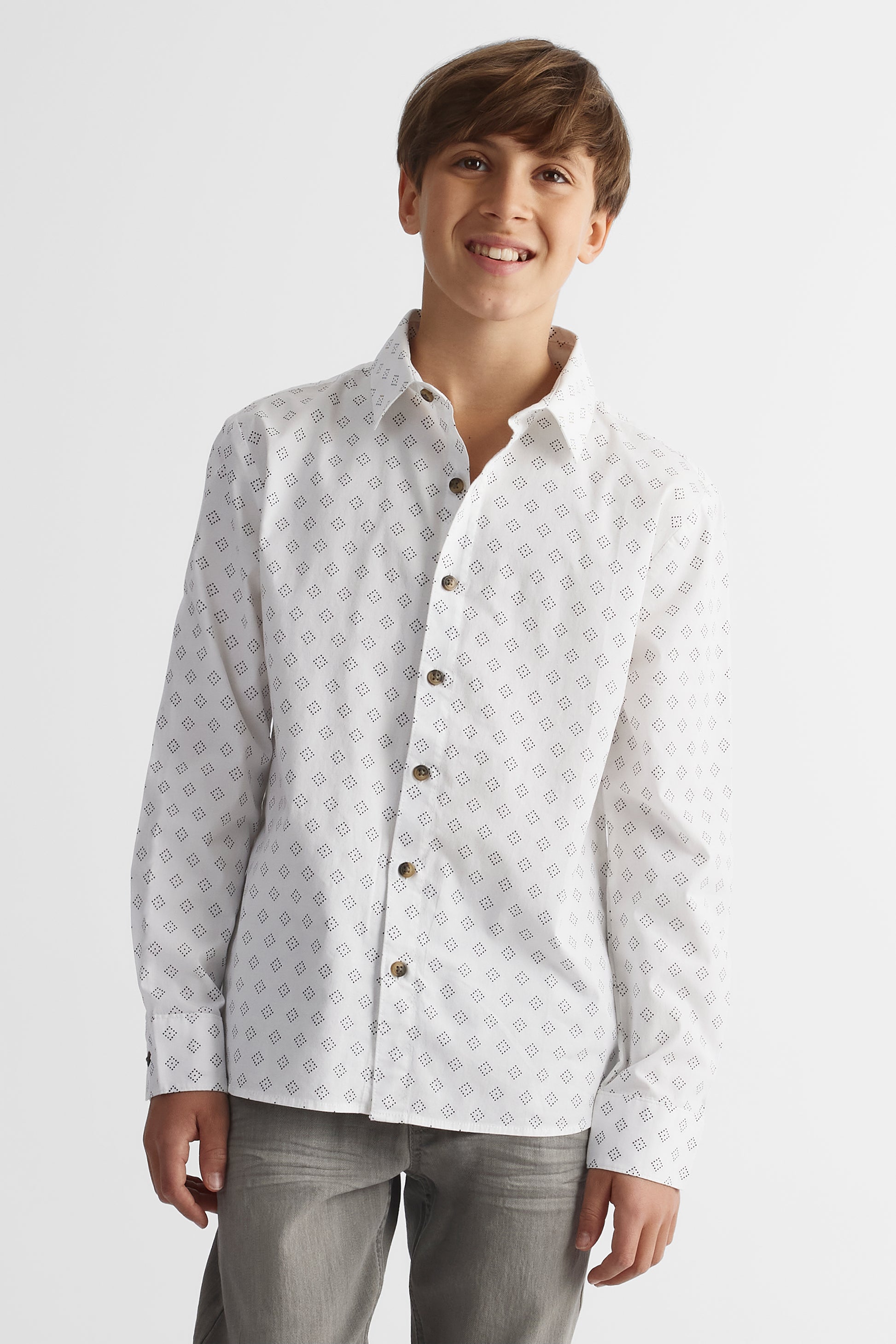 Chemise à manches longues en popeline - Ado garçon && BLANC MULTI