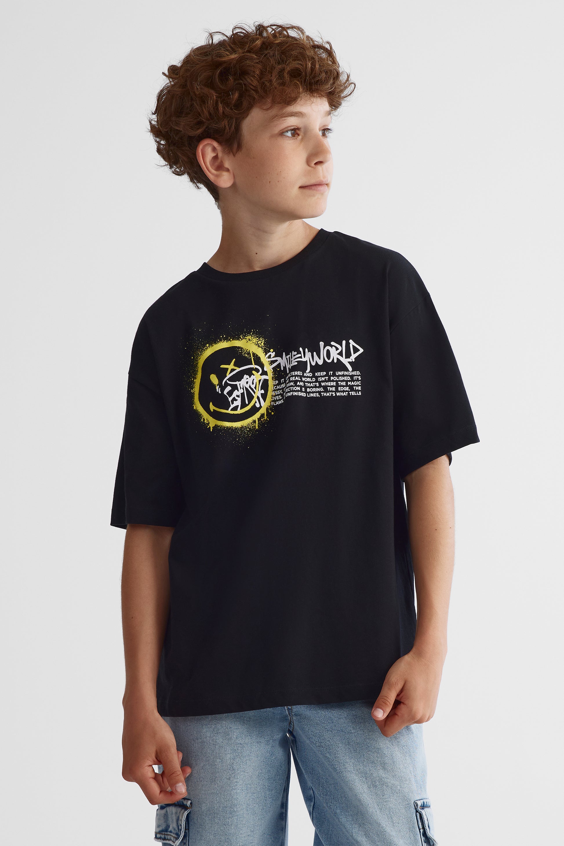 T-shirt Smiley World - Ado garçon && NOIR