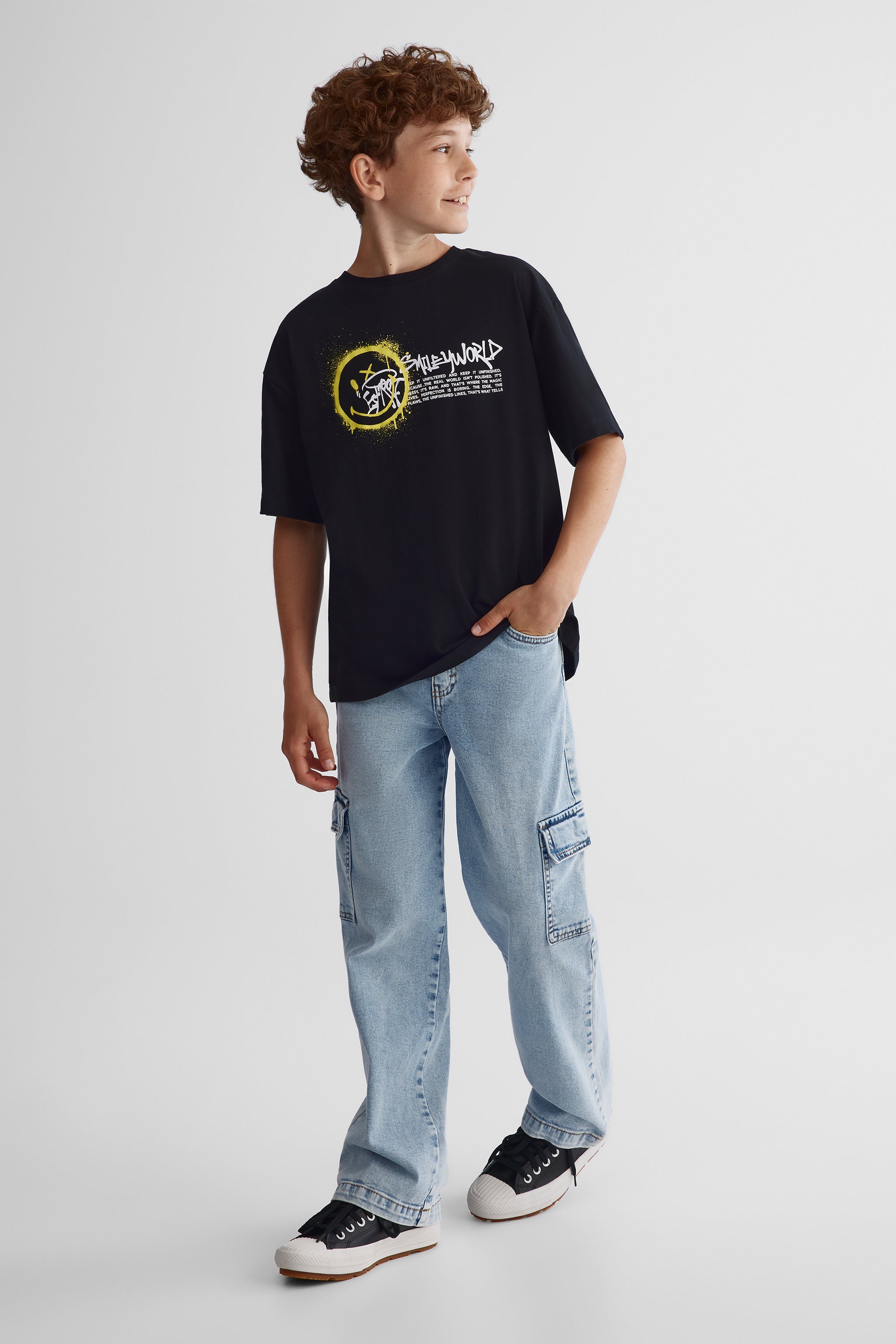 T-shirt Smiley World - Ado garçon && NOIR