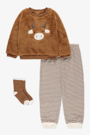 Ensemble trois pièces molleton - Bébé garçon && BRUN