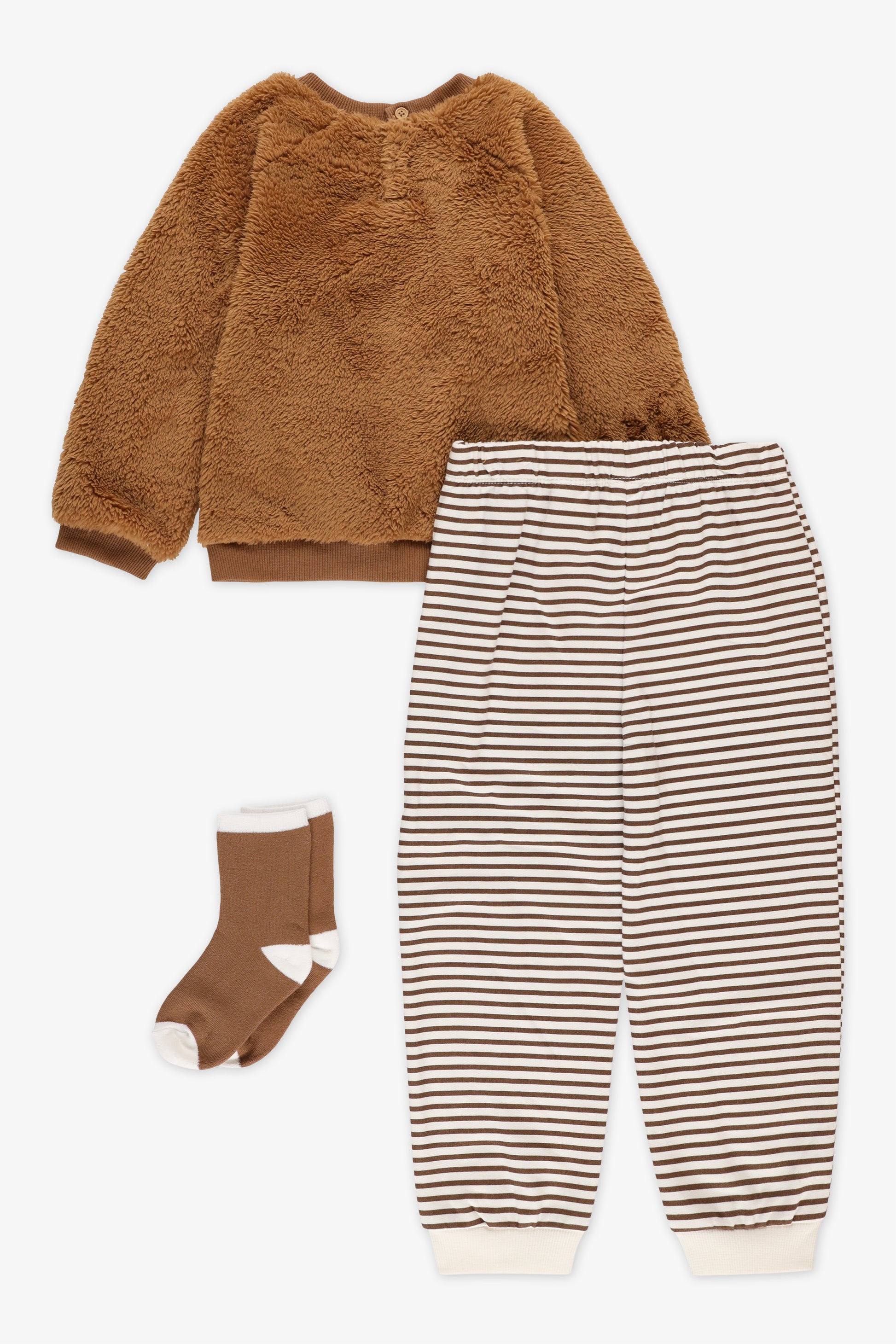 Ensemble trois pièces molleton - Bébé garçon && BRUN