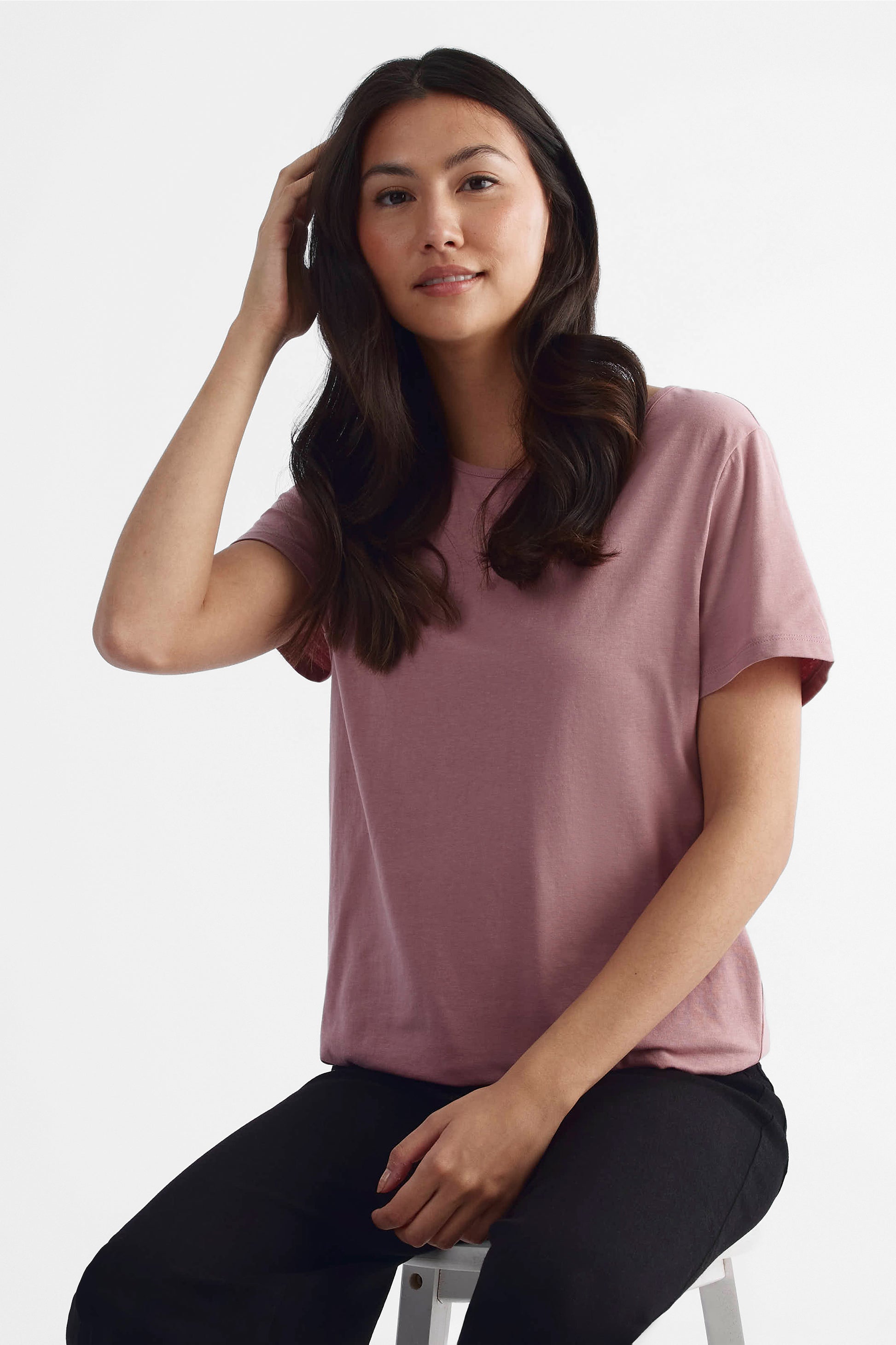 T-shirt ample col rond - Femme && ROSE