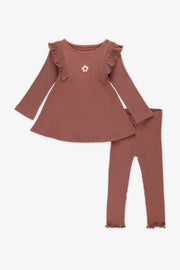 Ensemble 2 pièces extensible - Bébé fille && BRUN