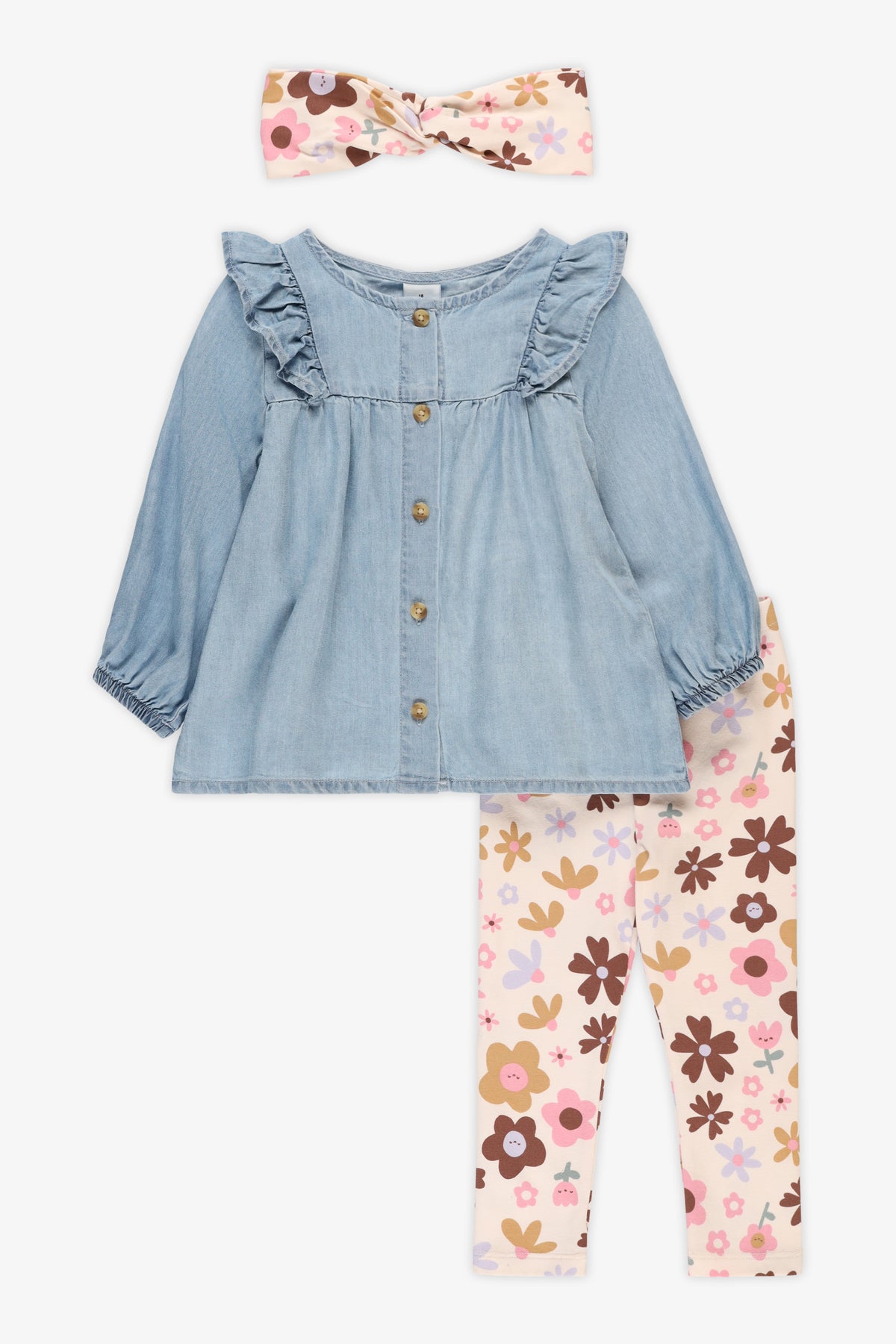 Ensemble 3 pièces extensible - Bébé fille && DENIM PALE