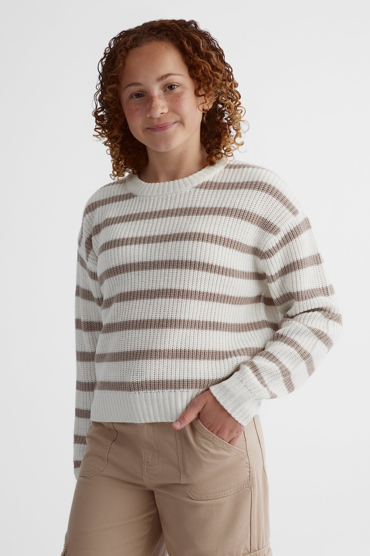 Chandail en tricot confortable - Ado fille && BLANC CASSÉ/MULTI