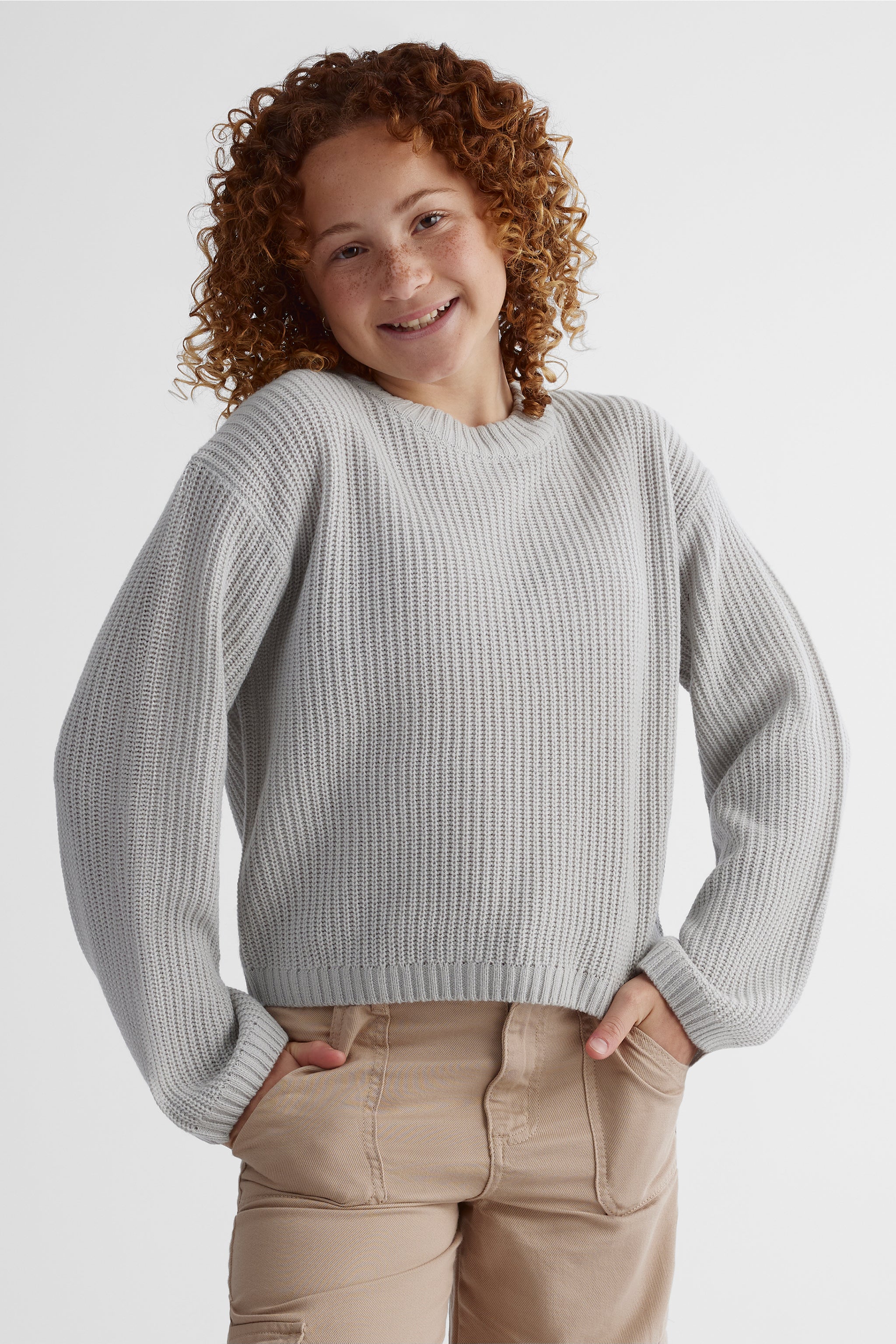 Chandail en tricot moelleux - Ado fille && MIX GRIS CLAIR