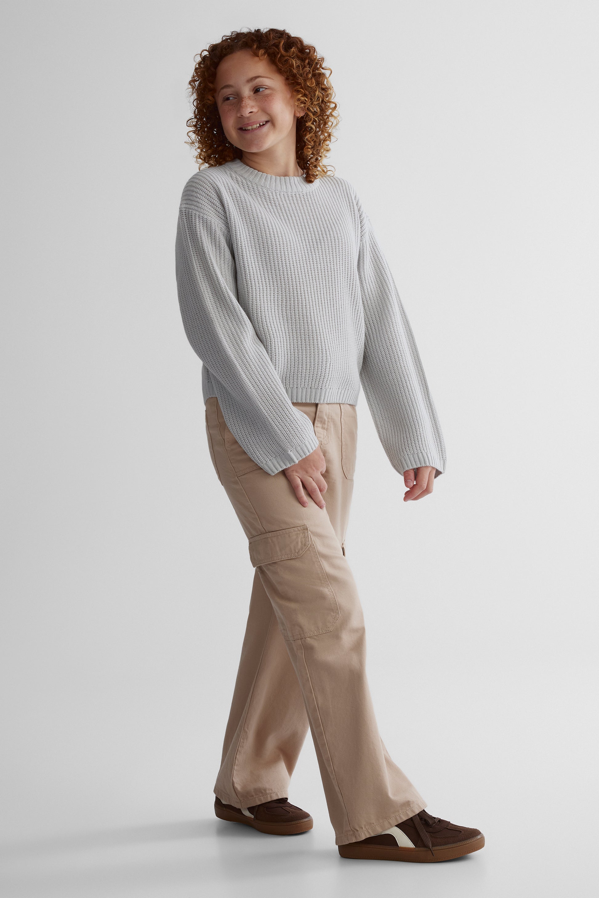 Chandail en tricot moelleux - Ado fille && MIX GRIS CLAIR