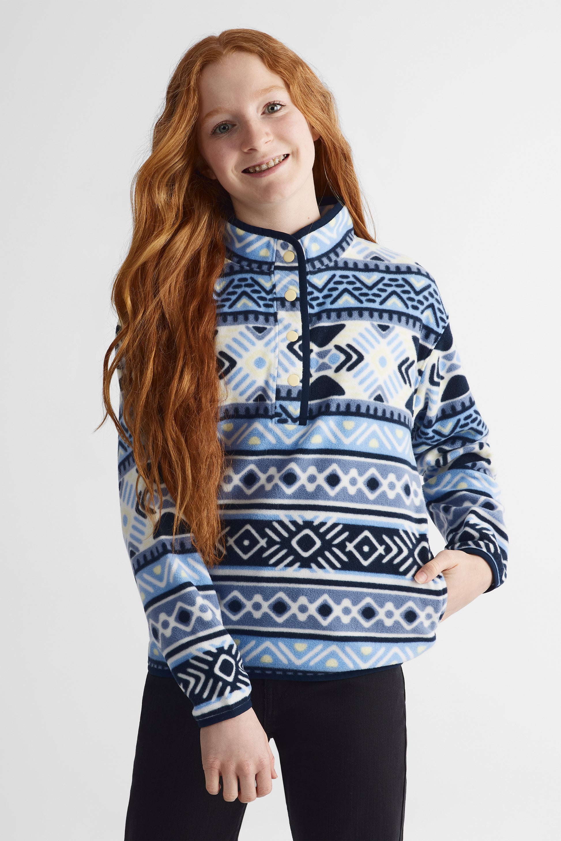 Chandail micropolaire léger - Ado fille && BLEU MULTI