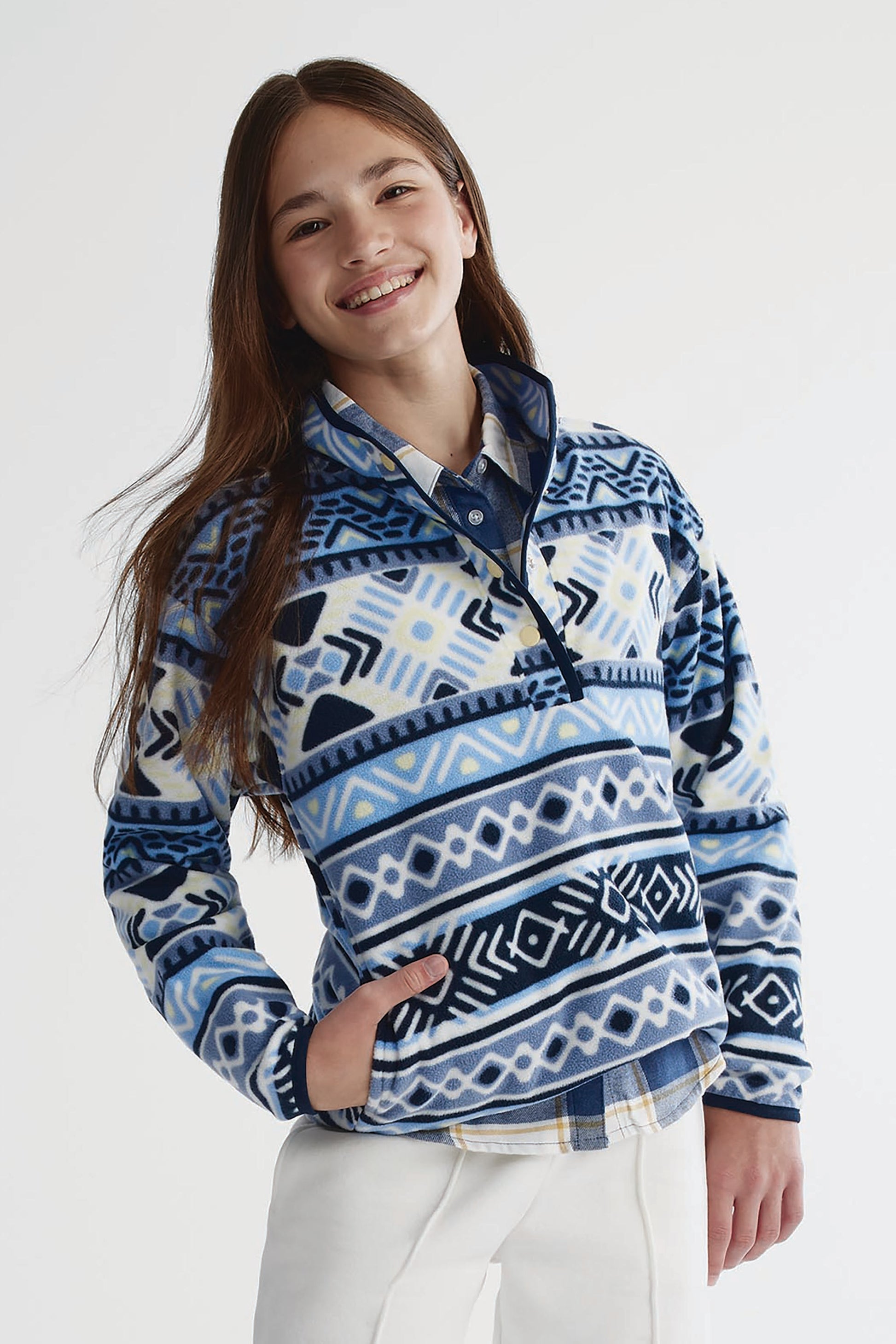Chandail micropolaire léger - Ado fille && BLEU MULTI