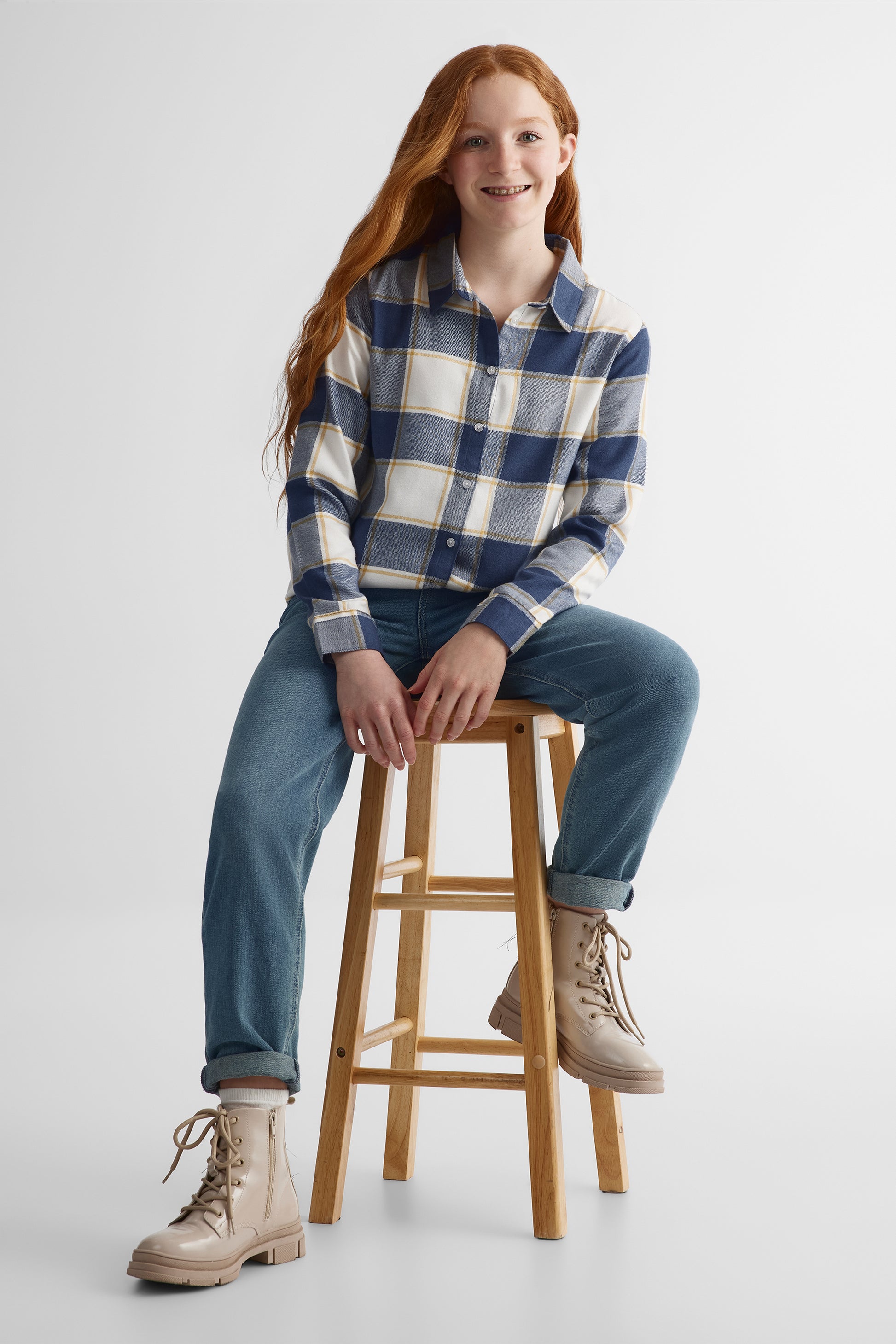 Chemisier en flanelle brossée - Ado fille && INDIGO