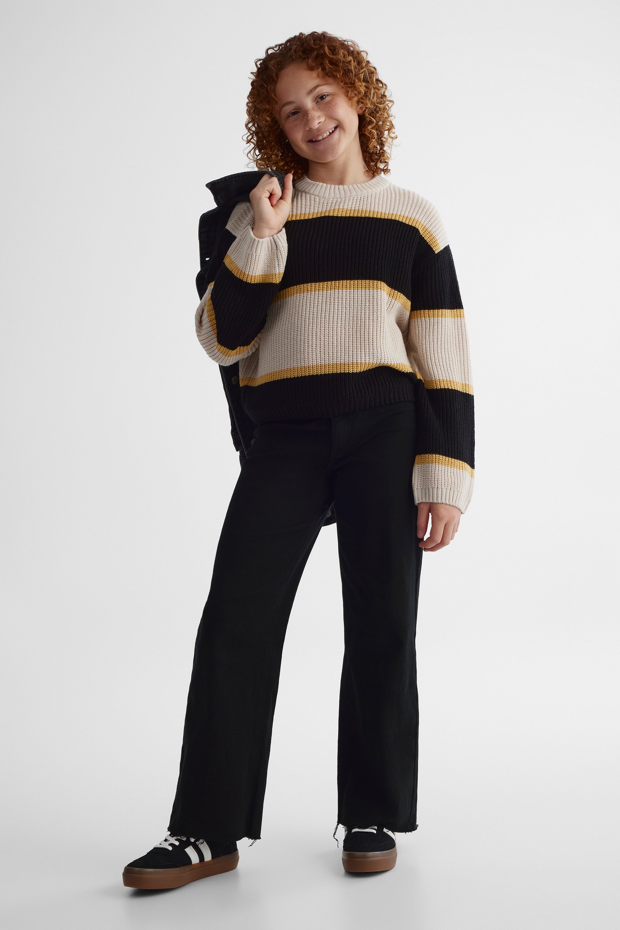 Chandail en tricot texturé - Ado fille && NOIR/MULTI