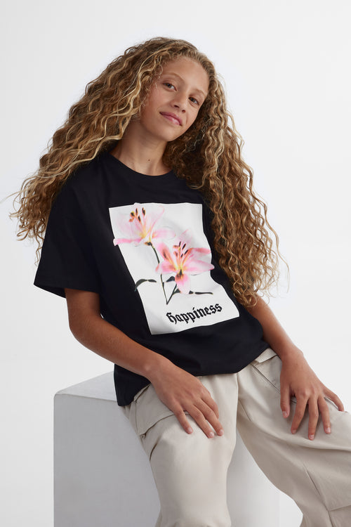 T-shirt urbain en coton peigné - Ado fille && NOIR