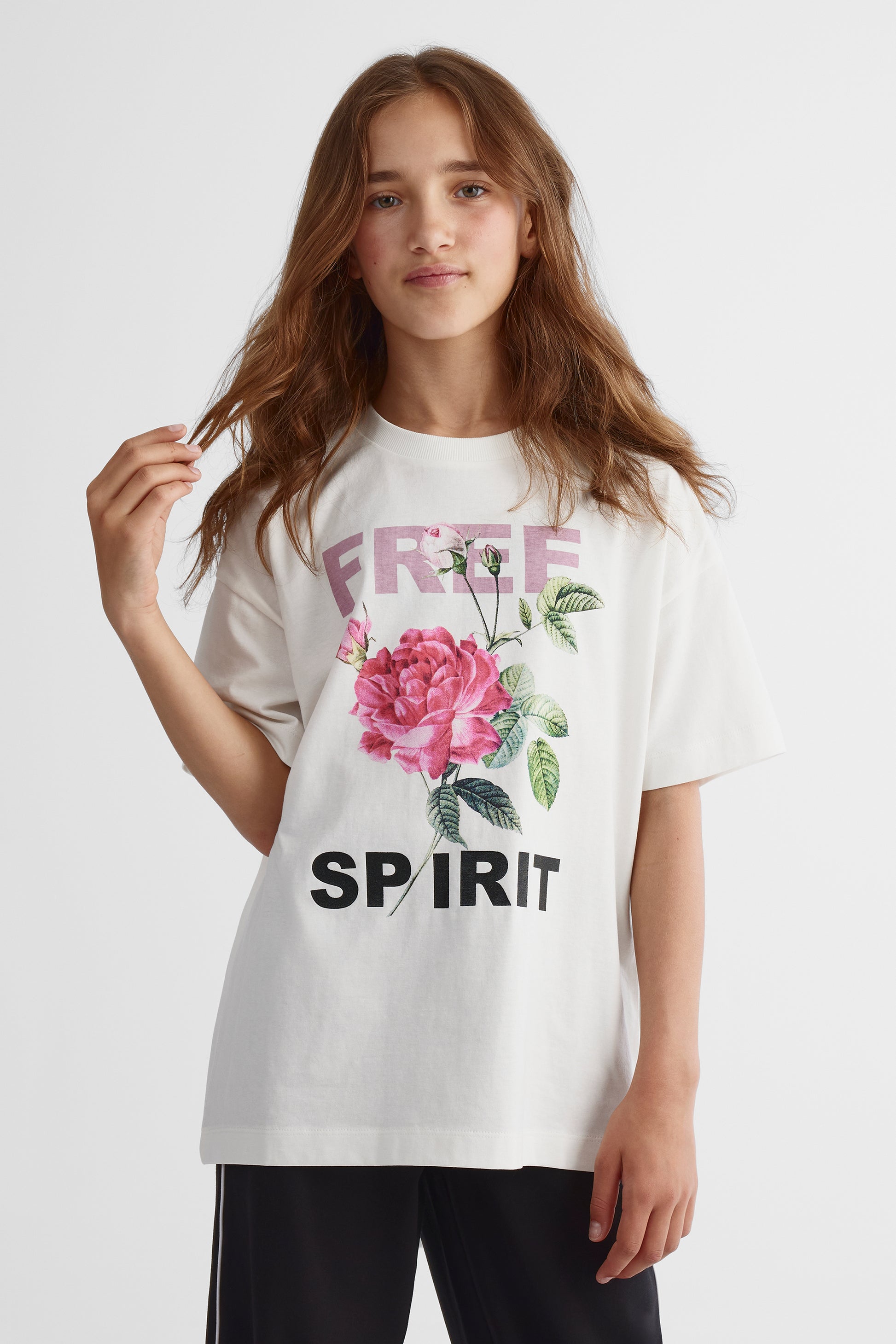 T-shirt urbain en coton peigné - Ado fille && BLANC CASSÉ