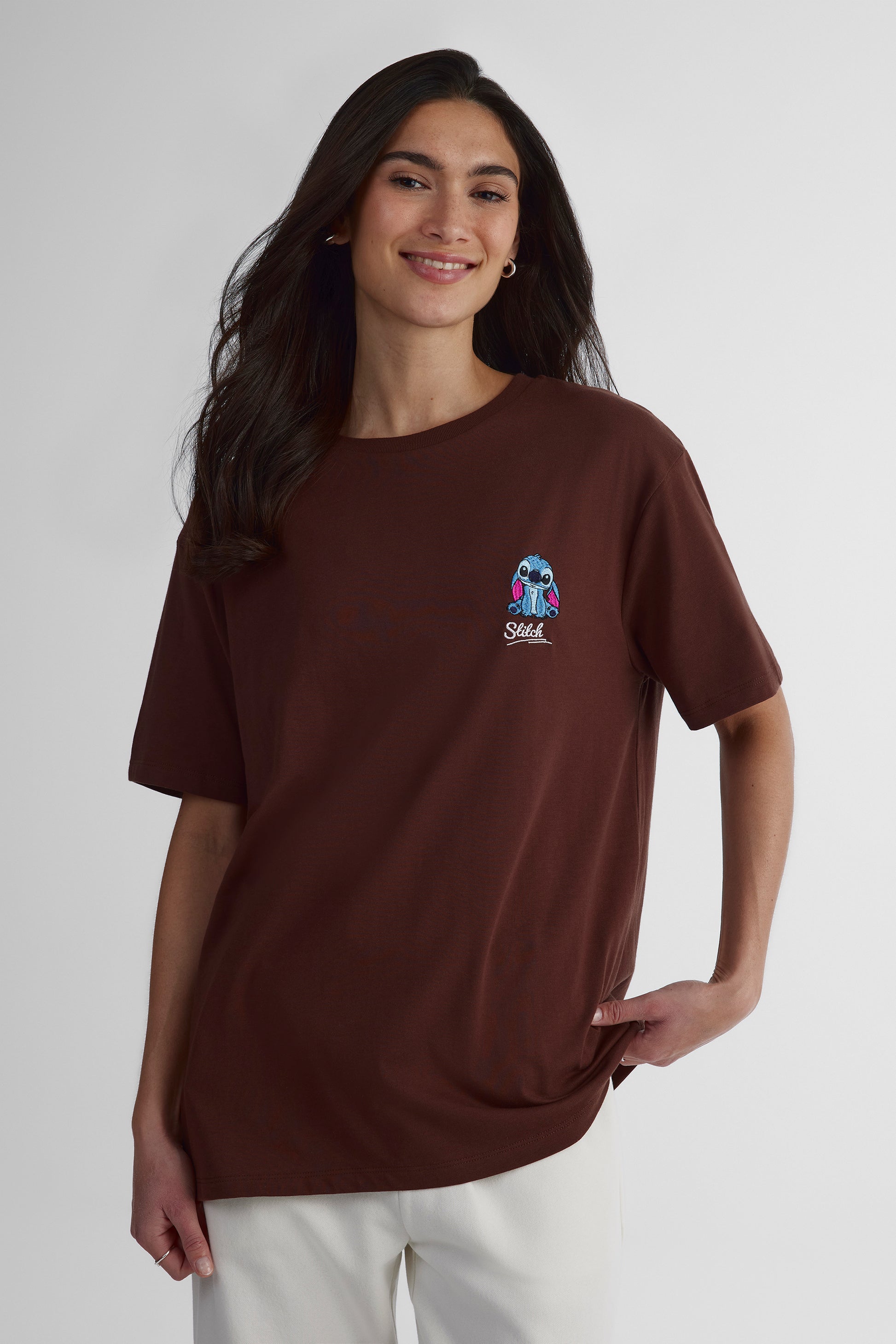 T-shirt rayé Stitch - Jeune femme && BRUN