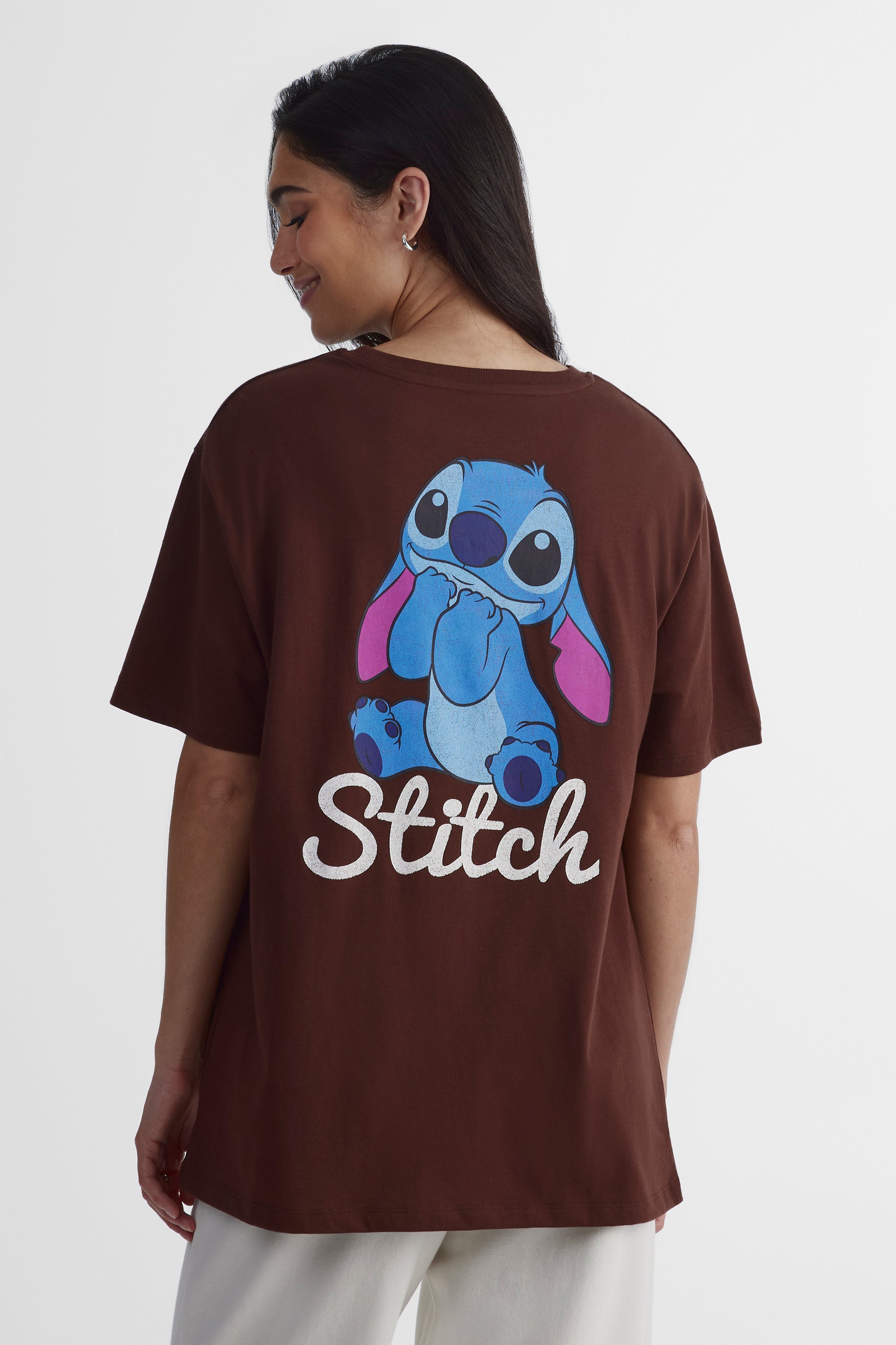 T-shirt rayé Stitch - Jeune femme && BRUN