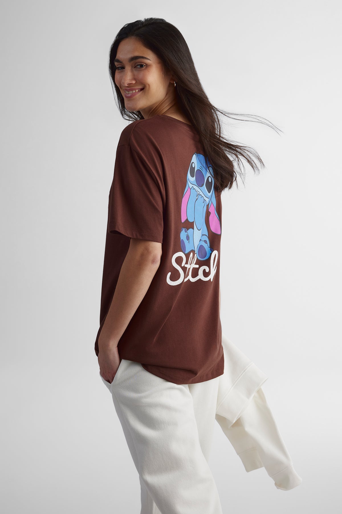 T-shirt rayé Stitch - Jeune femme && BRUN