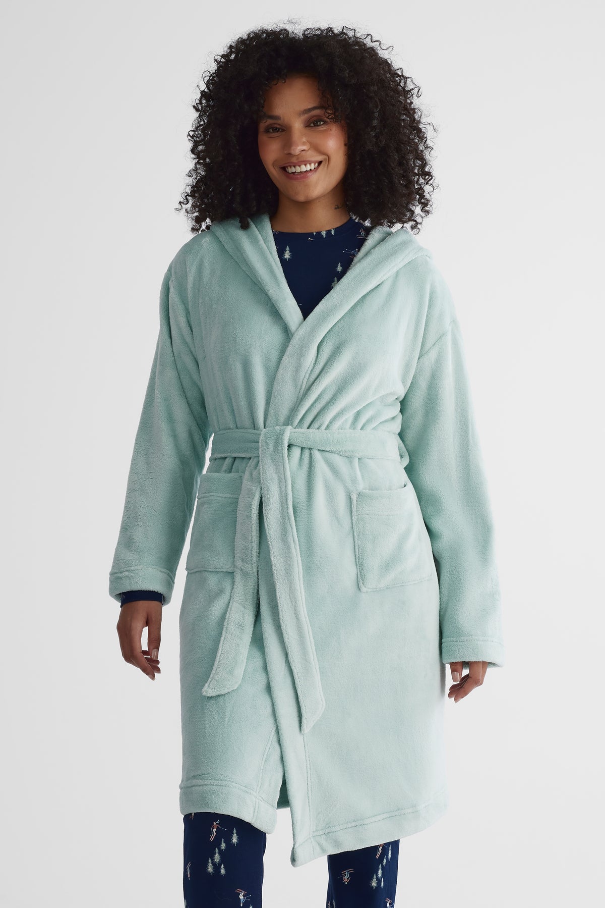 Robe de chambre à capuchon - Femme && VERT