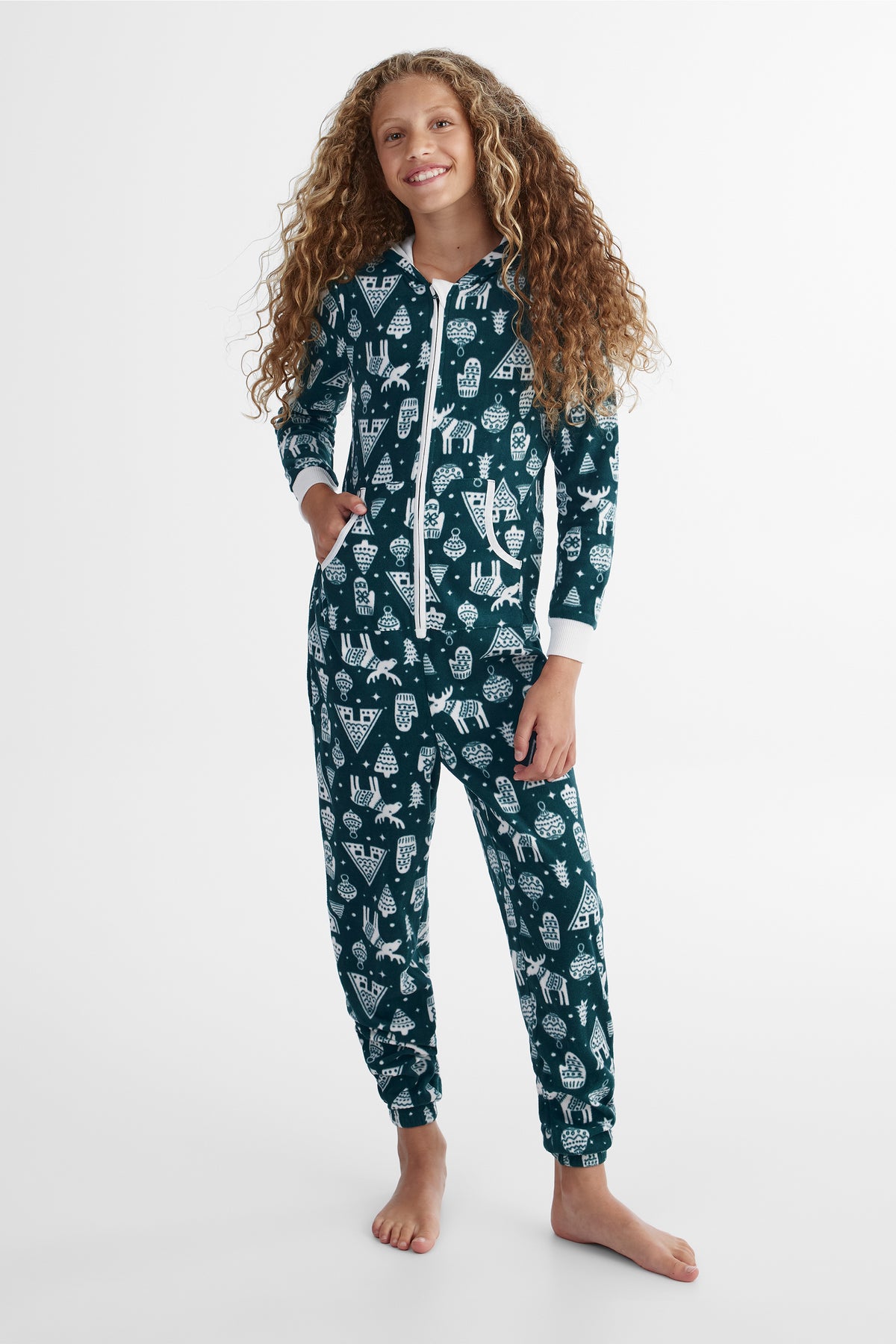 Pyjama une-pièce à capuchon - Ado fille && VERT/MULTI