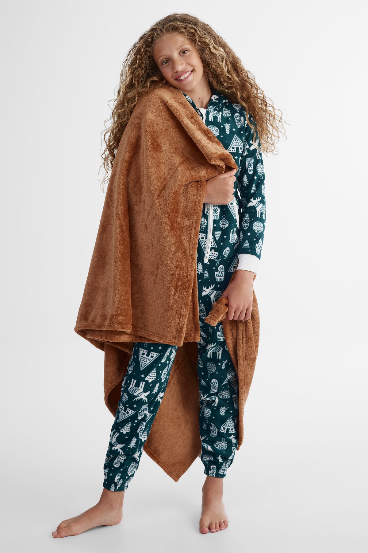 Pyjama une-pièce à capuchon - Ado fille && VERT/MULTI