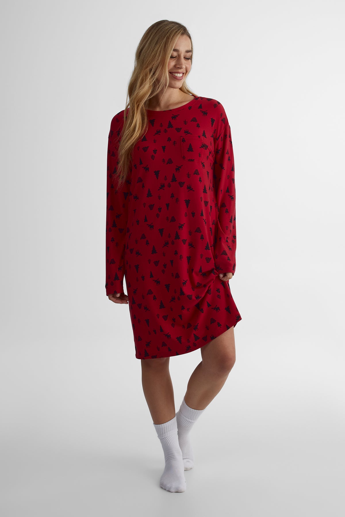 Chemise de nuit imprimée - Femme && ROUGE/MULTI
